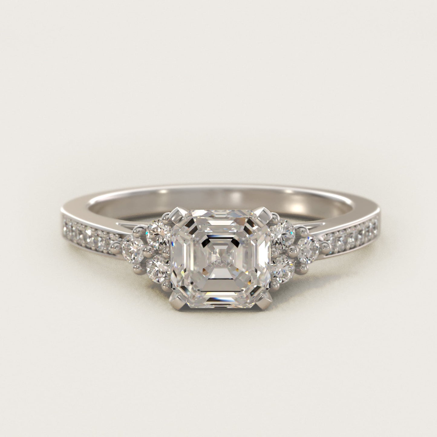 PavŽ Trio Side Stone Diamond Engagement Ring In Platinum By James Allen - Asscher Center