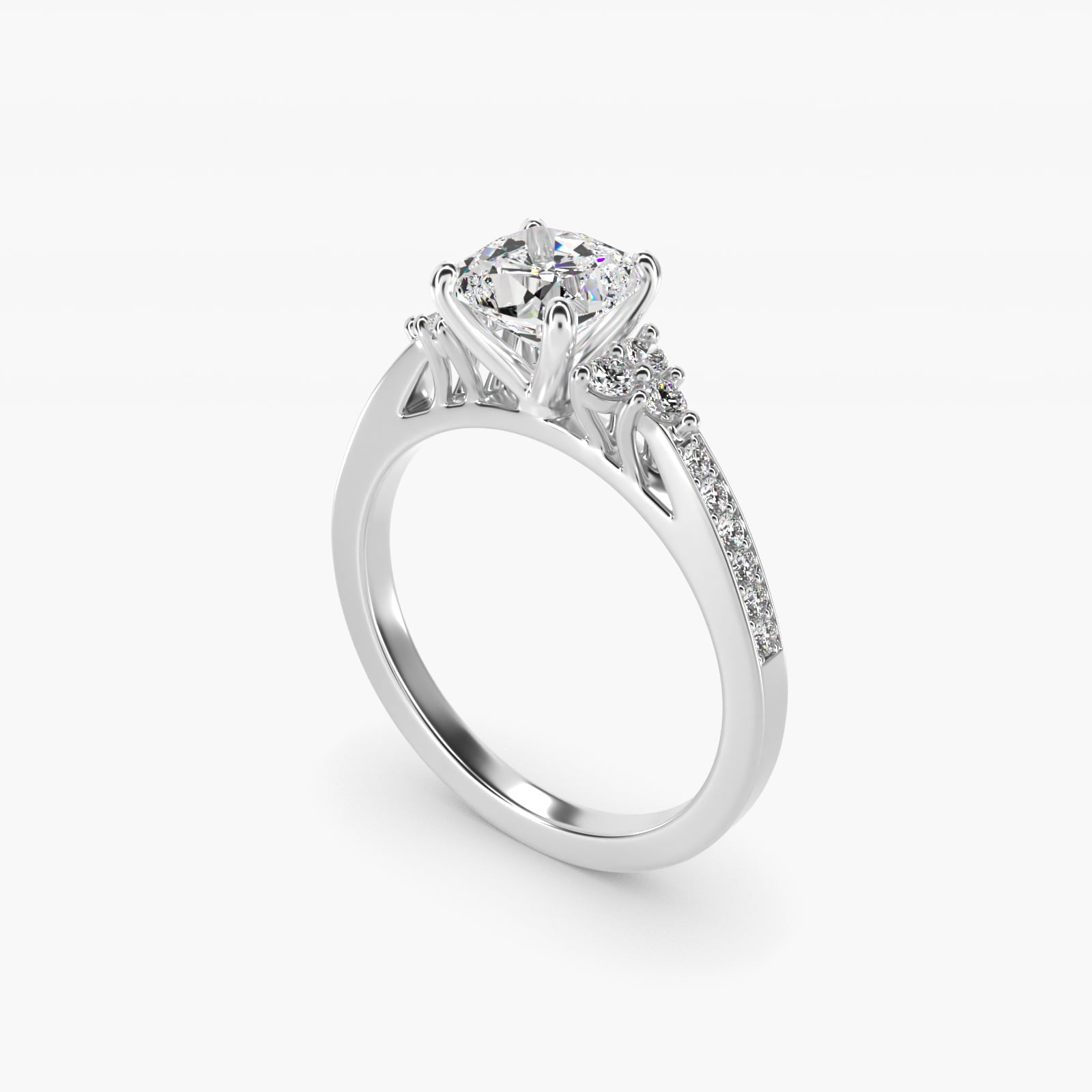 PavŽ Trio Side Stone Diamond Engagement Ring In 18k White Gold By James Allen - Cushion Center
