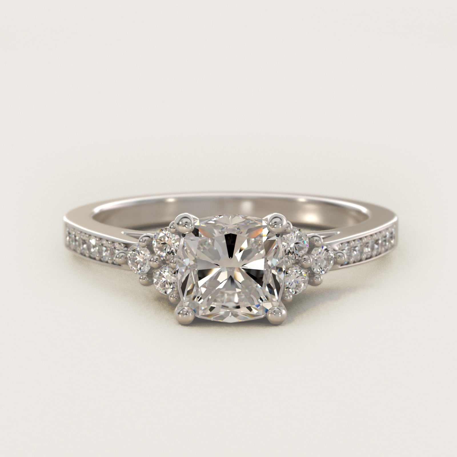 PavŽ Trio Side Stone Diamond Engagement Ring In 14K White Gold By James Allen - Cushion Center