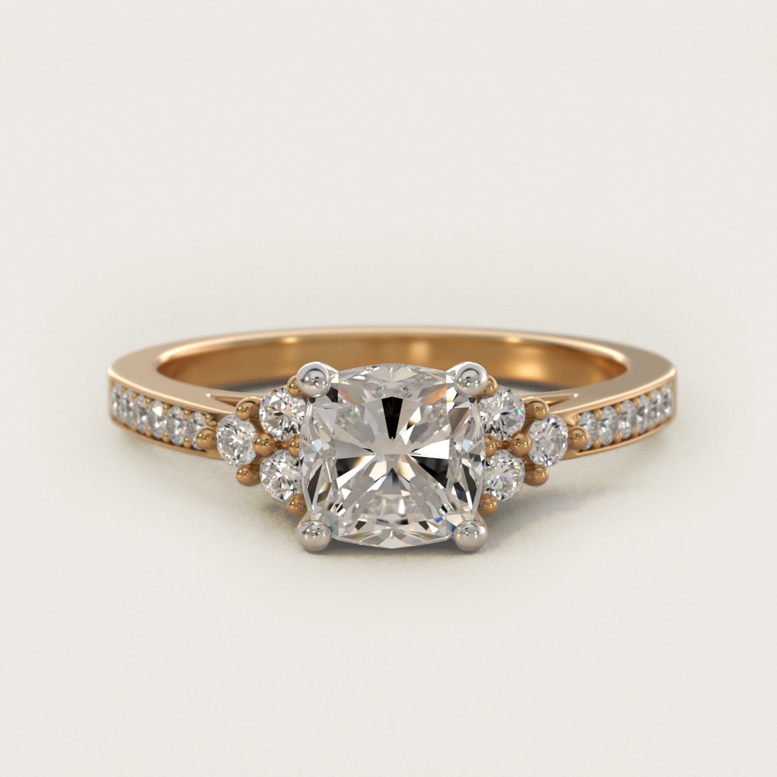 PavŽ Trio Side Stone Diamond Engagement Ring In 14K Yellow Gold By James Allen - Cushion Center