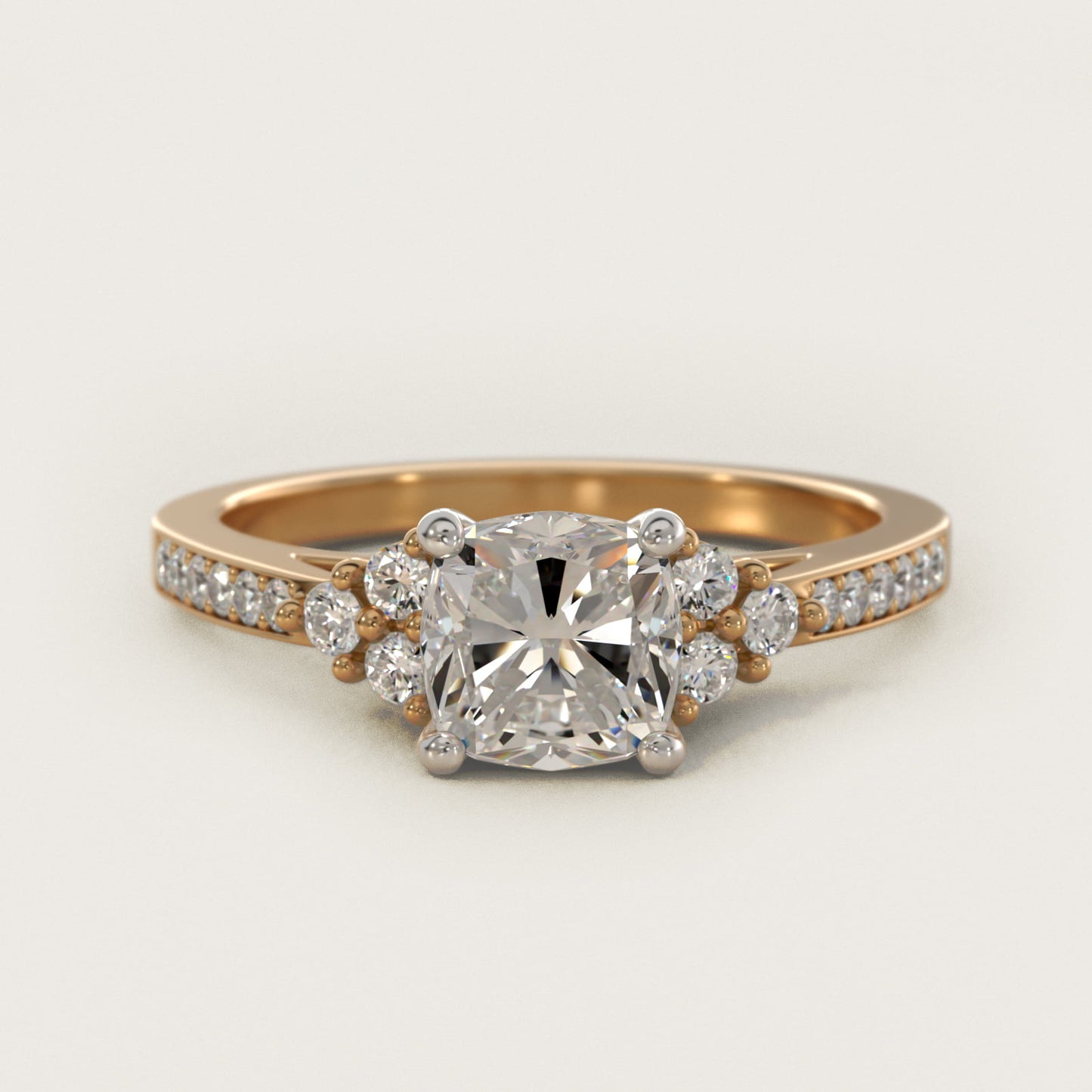 PavŽ Trio Side Stone Diamond Engagement Ring In 18k Yellow Gold By James Allen - Cushion Center