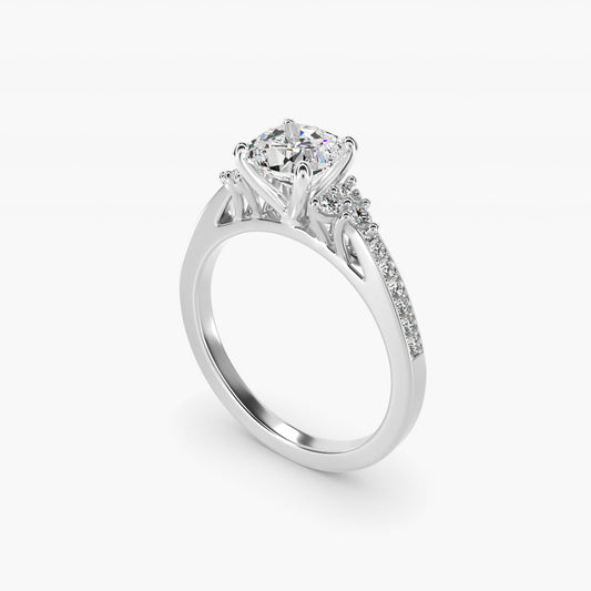 PavŽ Trio Side Stone Diamond Engagement Ring In Platinum By James Allen - Cushion Center