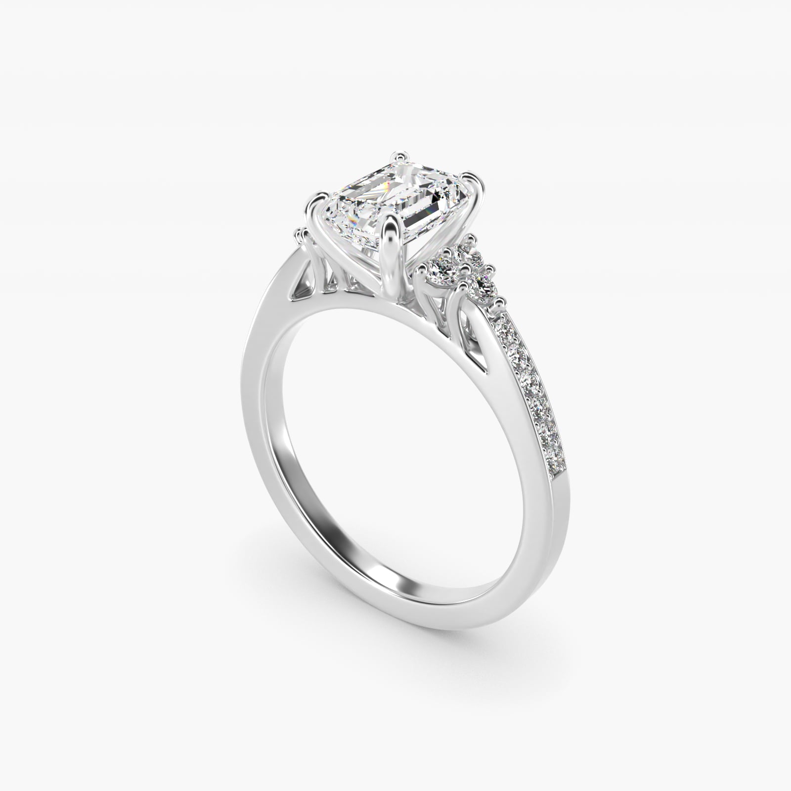PavŽ Trio Side Stone Diamond Engagement Ring In 14K White Gold By James Allen - Emerald Center