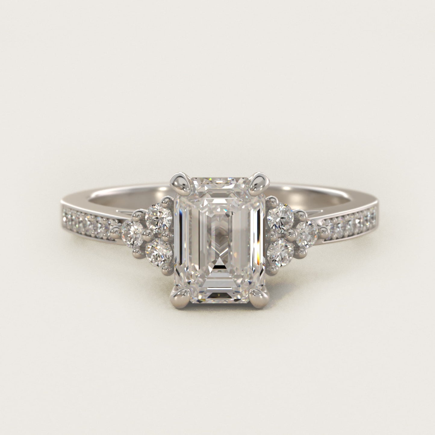 PavŽ Trio Side Stone Diamond Engagement Ring In 18k White Gold By James Allen - Emerald Center