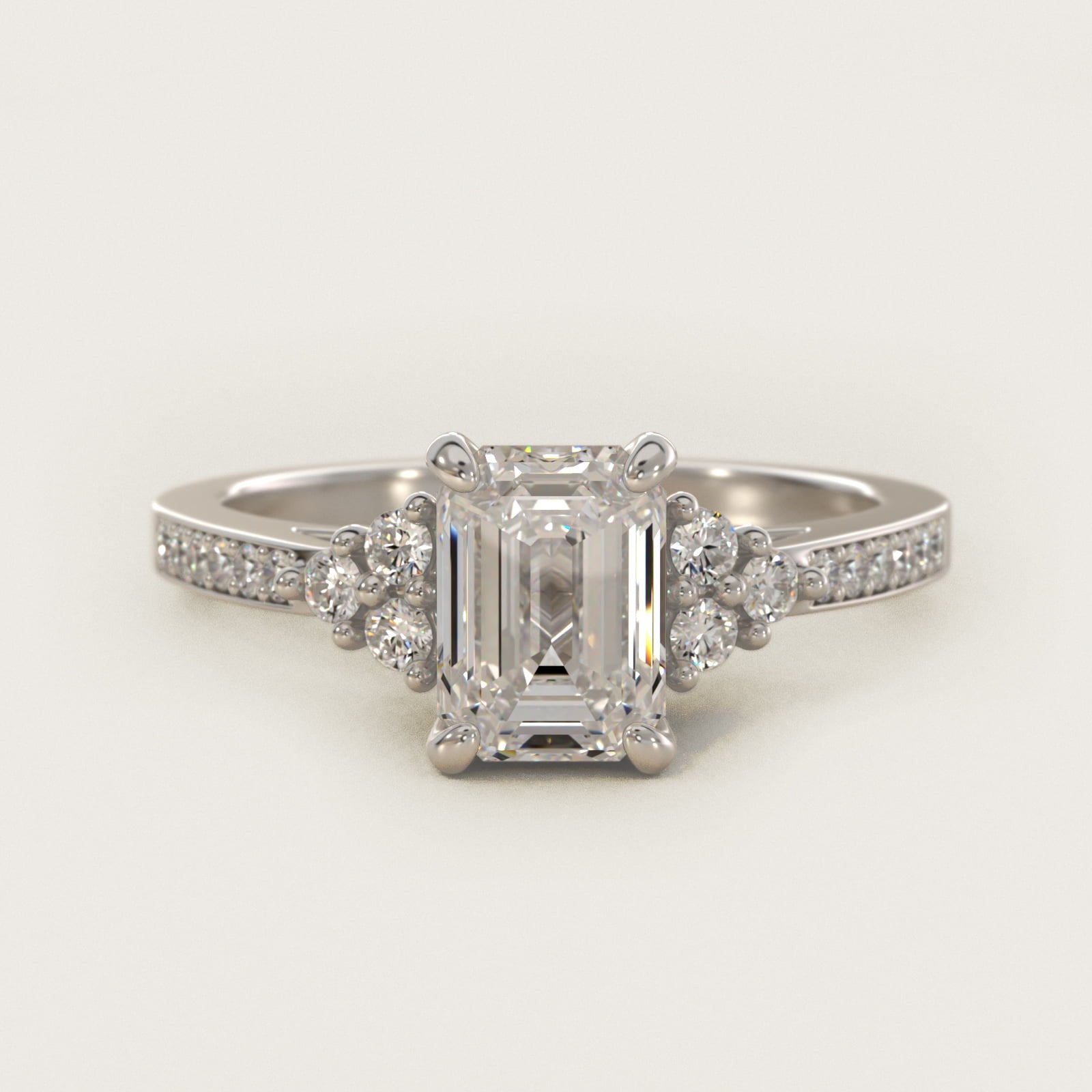 PavŽ Trio Side Stone Diamond Engagement Ring In 18k White Gold By James Allen - Emerald Center