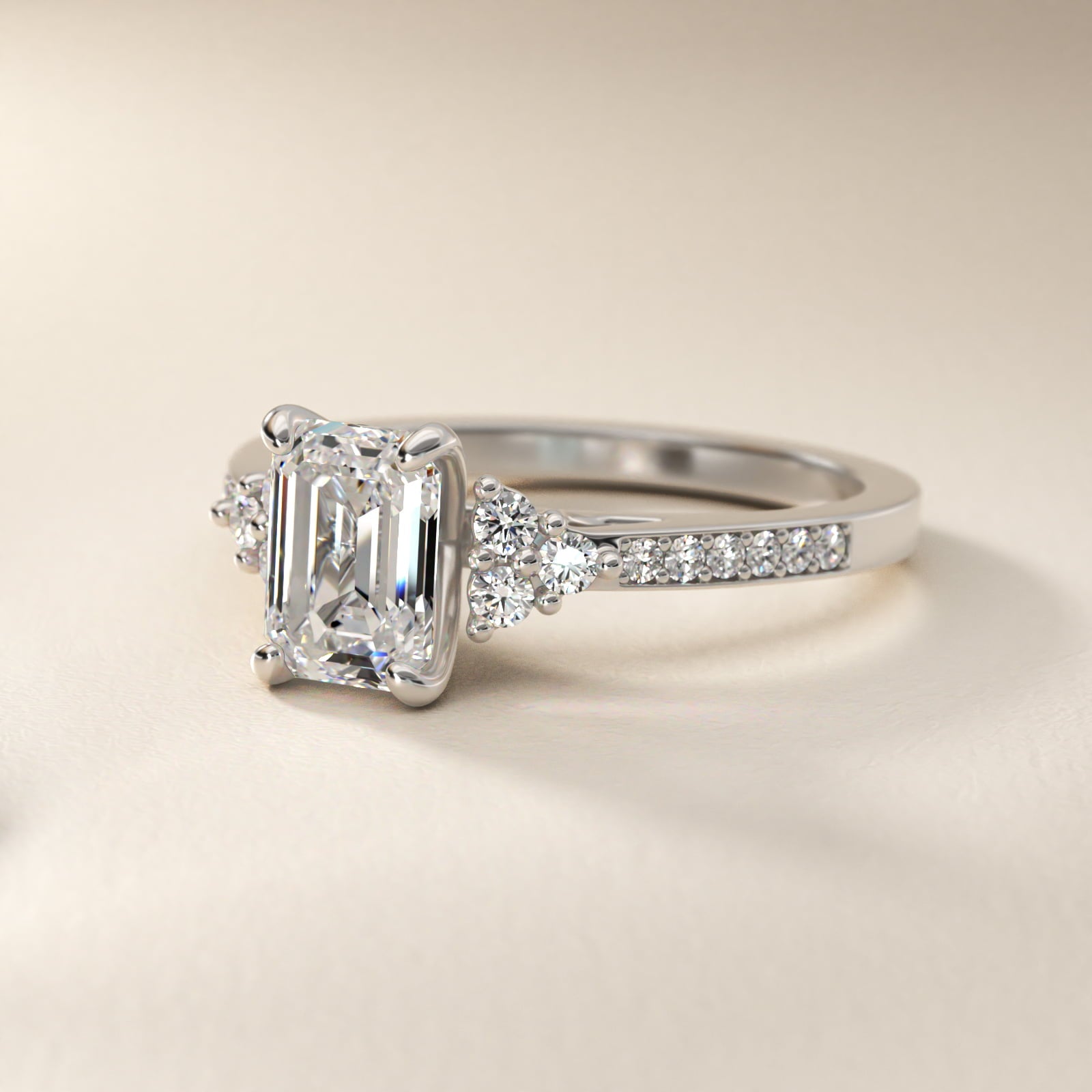 PavŽ Trio Side Stone Diamond Engagement Ring In 18k White Gold By James Allen - Emerald Center