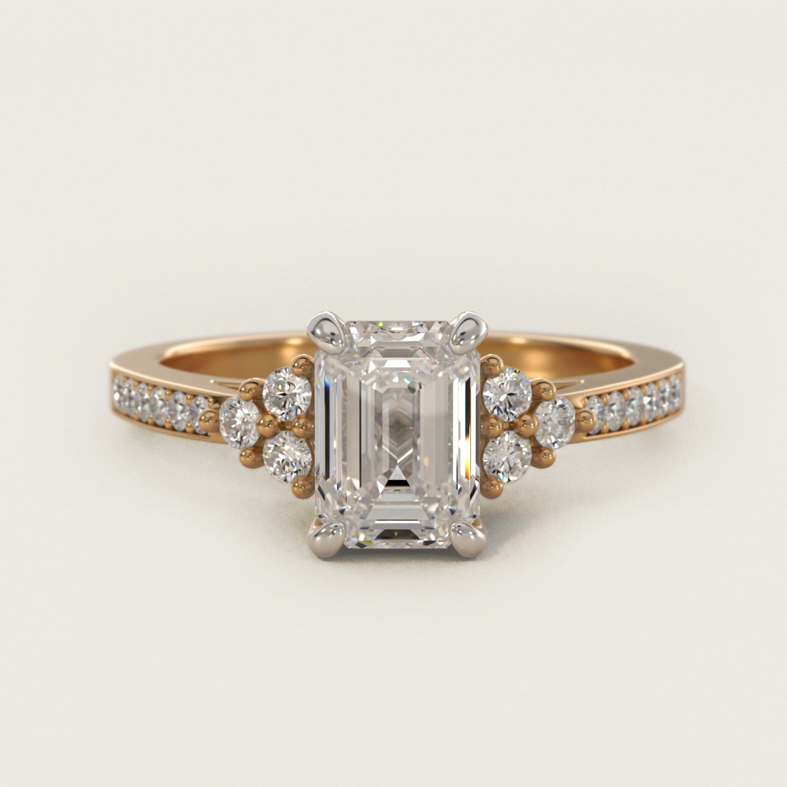 PavŽ Trio Side Stone Diamond Engagement Ring In 14K Yellow Gold By James Allen - Emerald Center