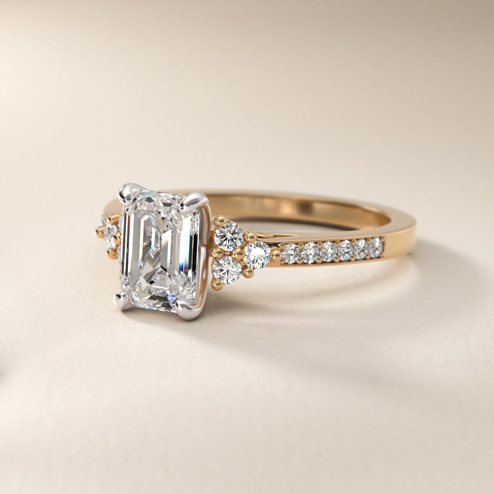 PavŽ Trio Side Stone Diamond Engagement Ring In 14K Yellow Gold By James Allen - Emerald Center