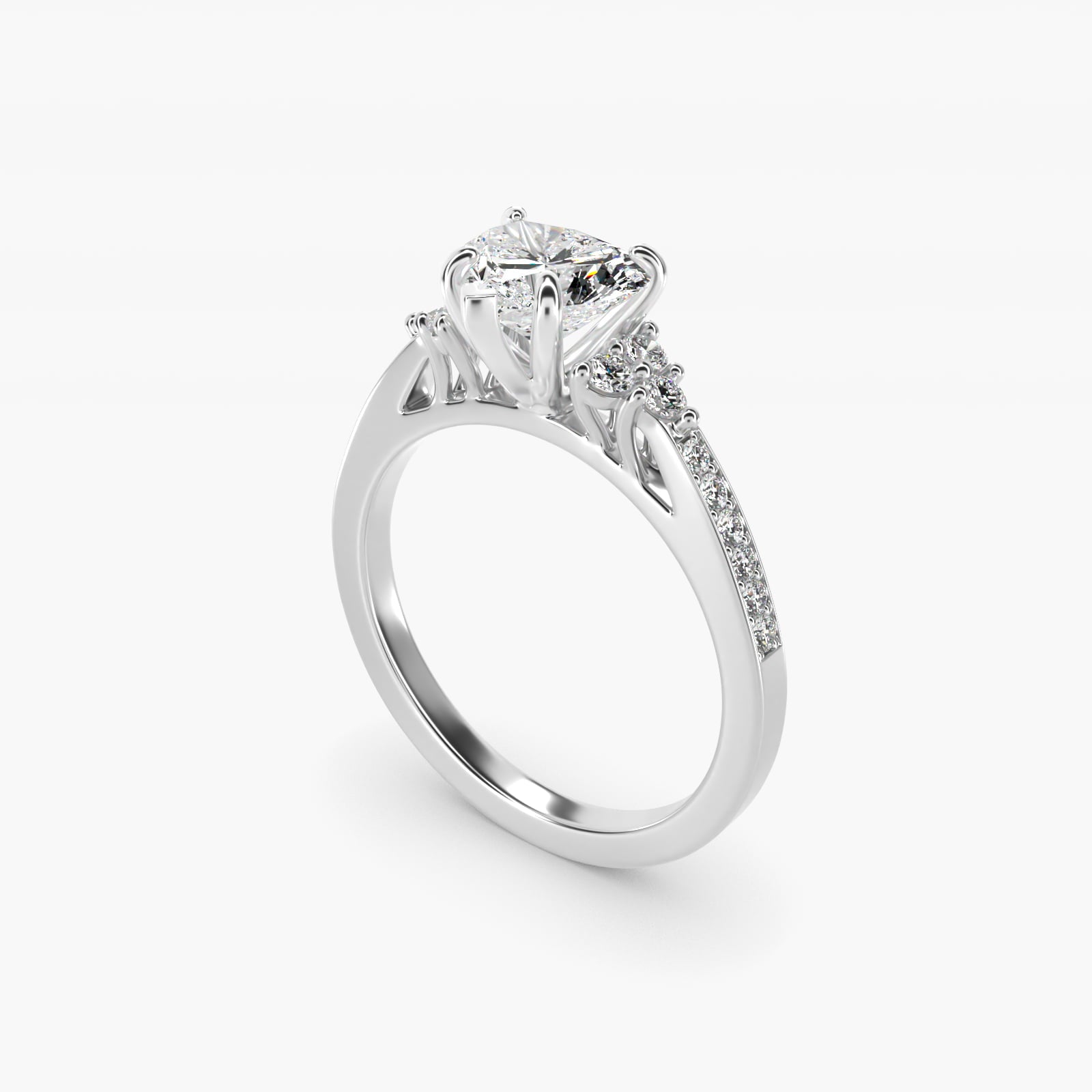 PavŽ Trio Side Stone Diamond Engagement Ring In 14K White Gold By James Allen - Heart Center