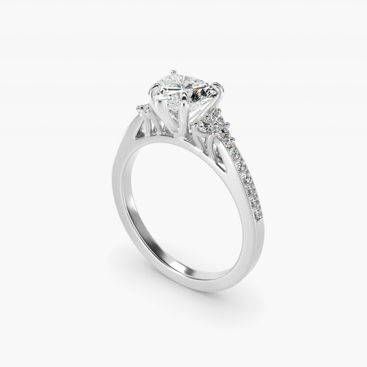 PavŽ Trio Side Stone Diamond Engagement Ring In 14K White Gold By James Allen - Heart Center