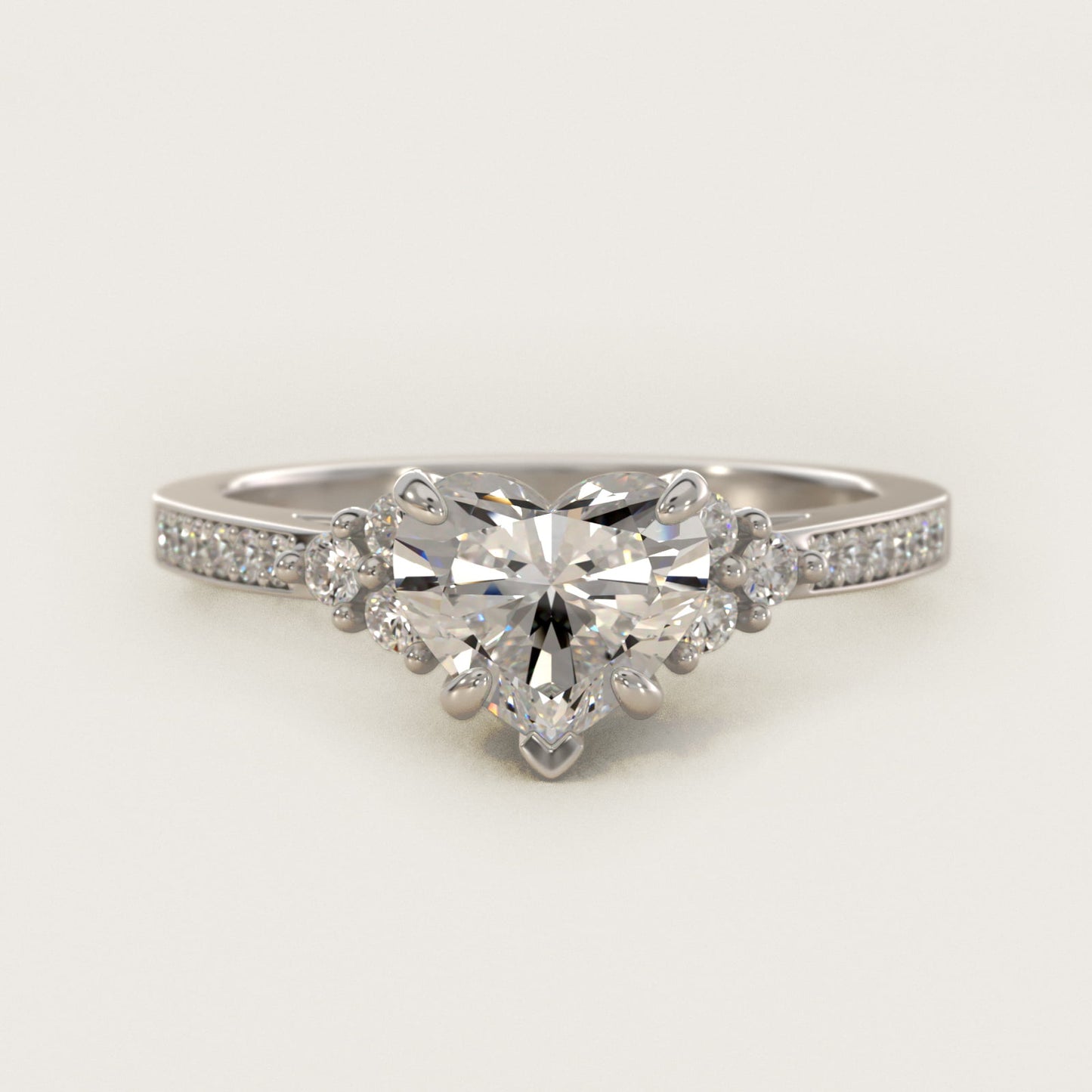 PavŽ Trio Side Stone Diamond Engagement Ring In 18k White Gold By James Allen - Heart Center