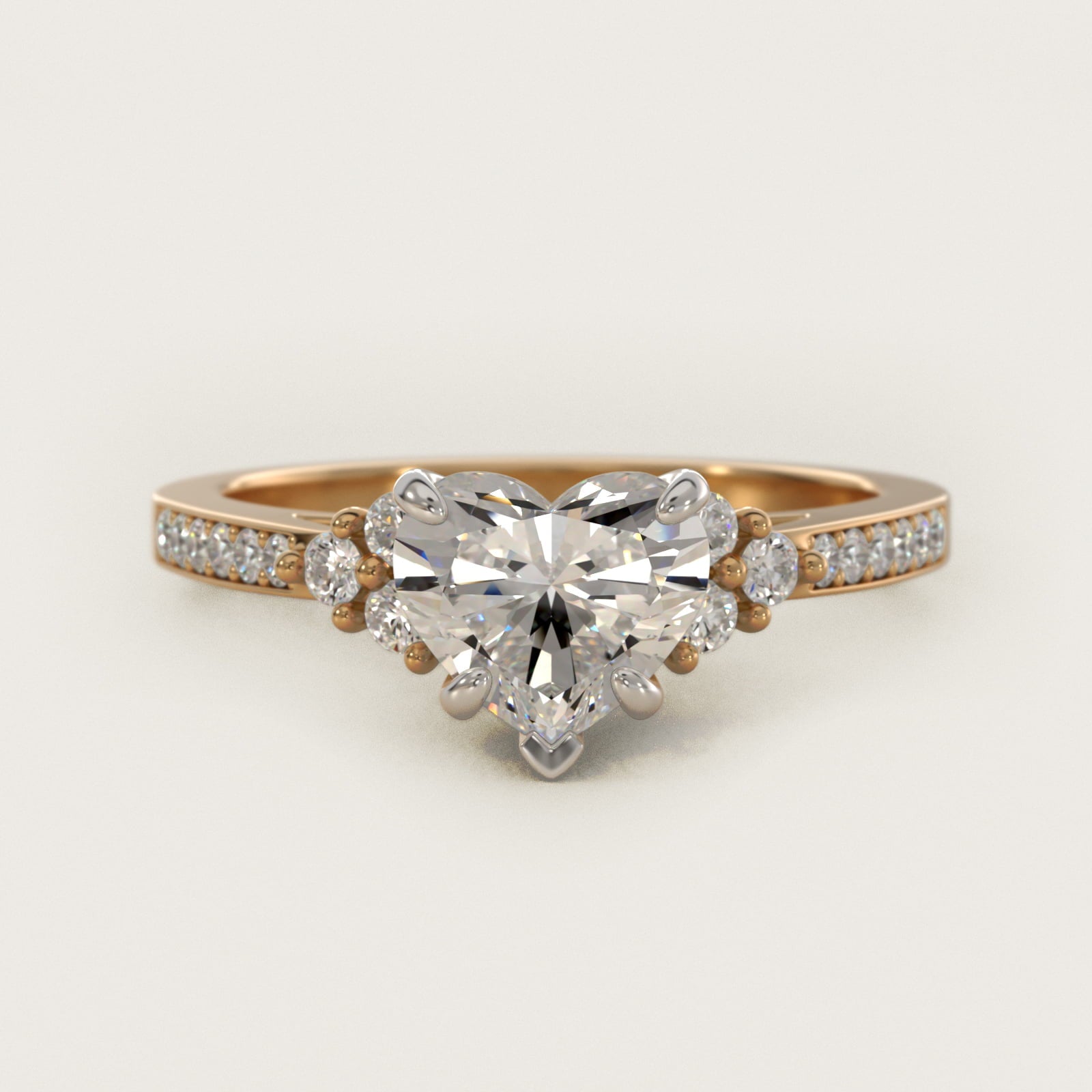 PavŽ Trio Side Stone Diamond Engagement Ring In 14K Yellow Gold By James Allen - Heart Center