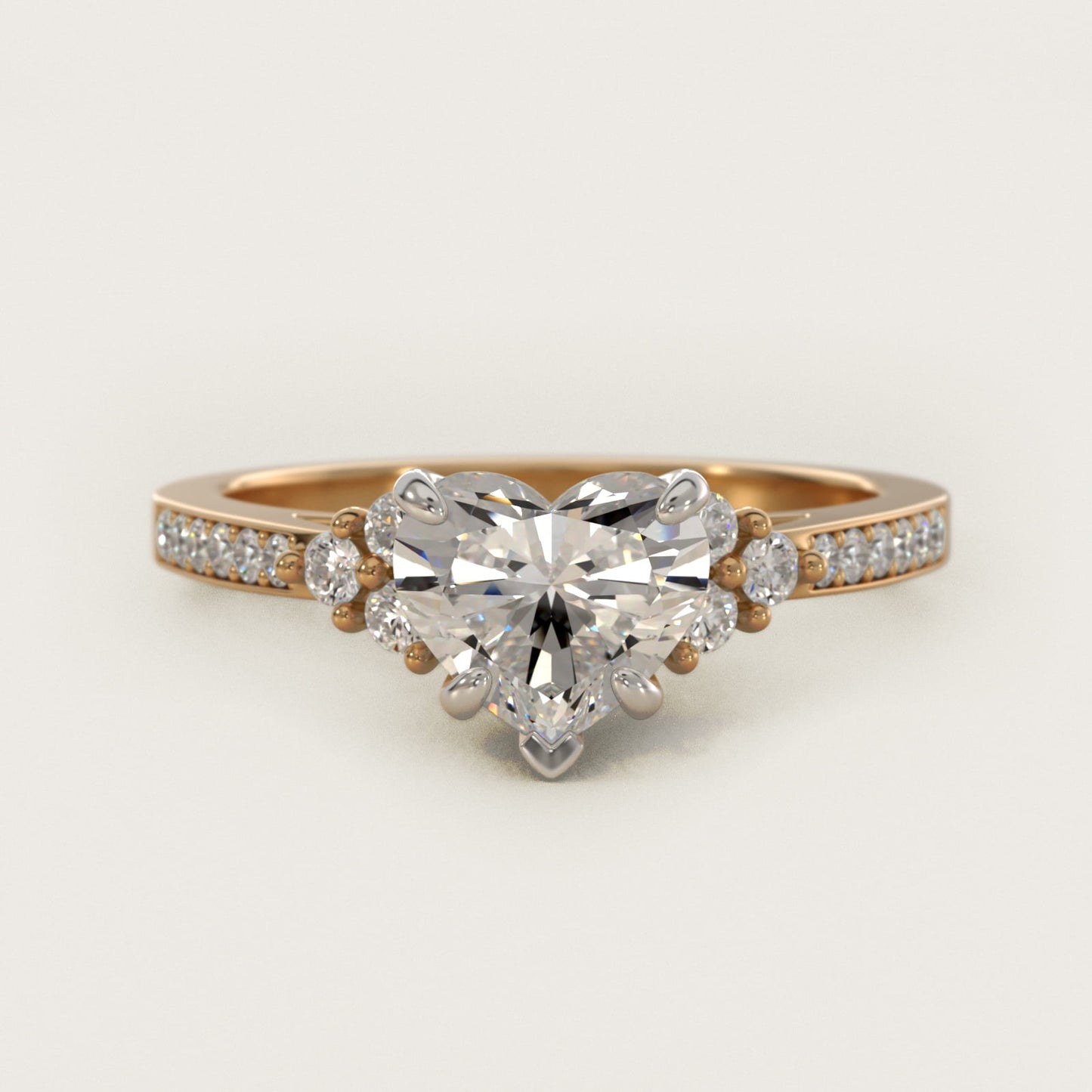 PavŽ Trio Side Stone Diamond Engagement Ring In 18k Yellow Gold By James Allen - Heart Center