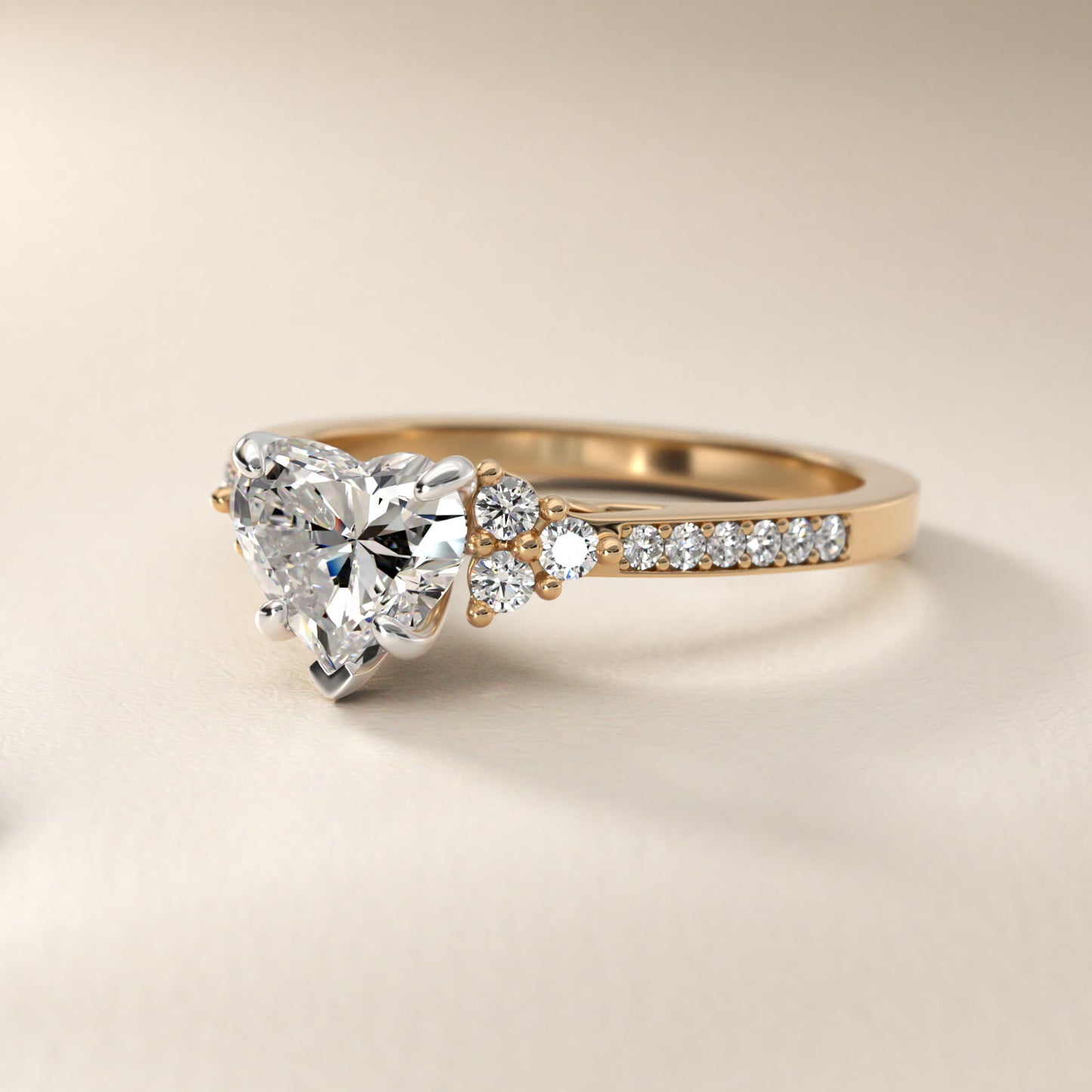 PavŽ Trio Side Stone Diamond Engagement Ring In 18k Yellow Gold By James Allen - Heart Center