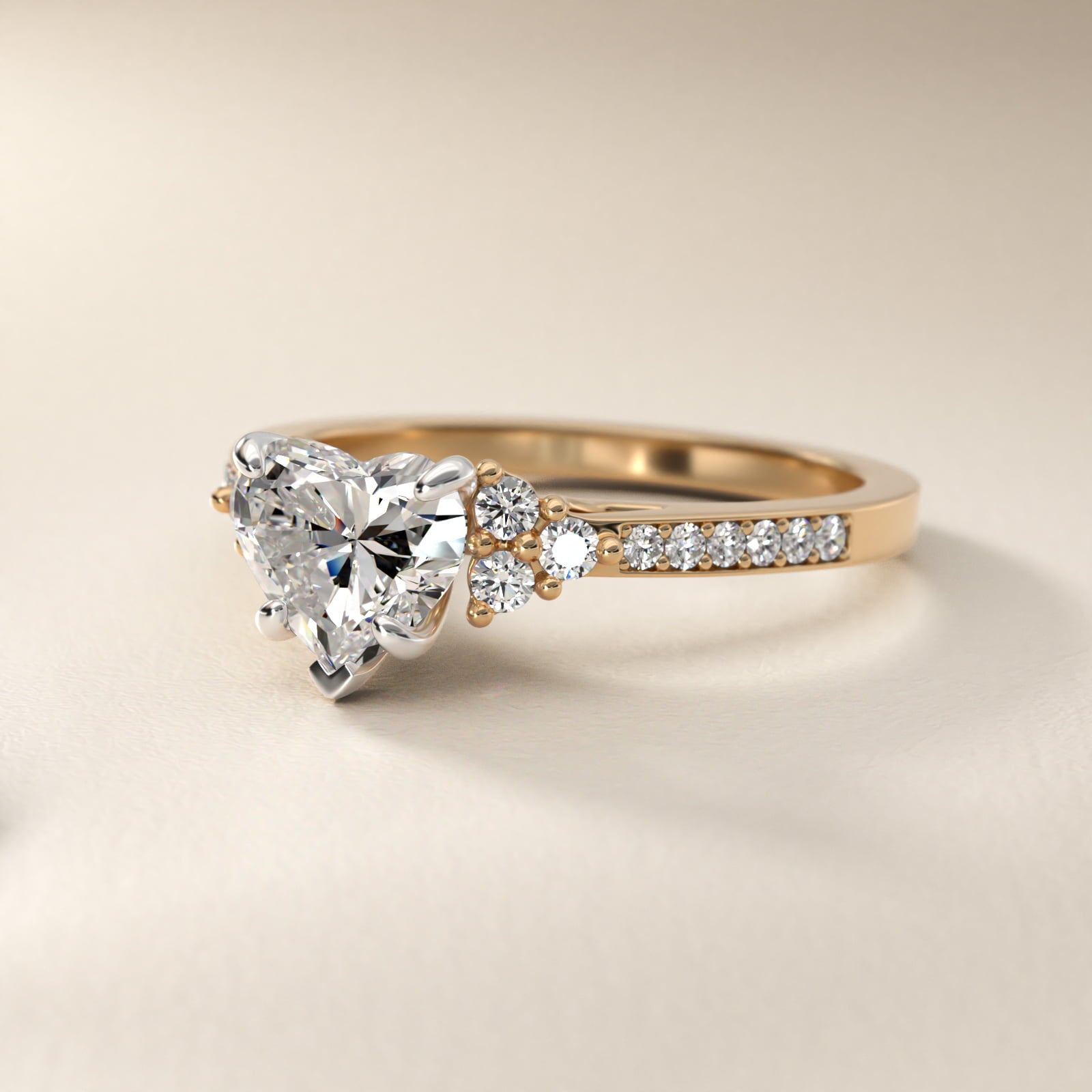 PavŽ Trio Side Stone Diamond Engagement Ring In 18k Yellow Gold By James Allen - Heart Center