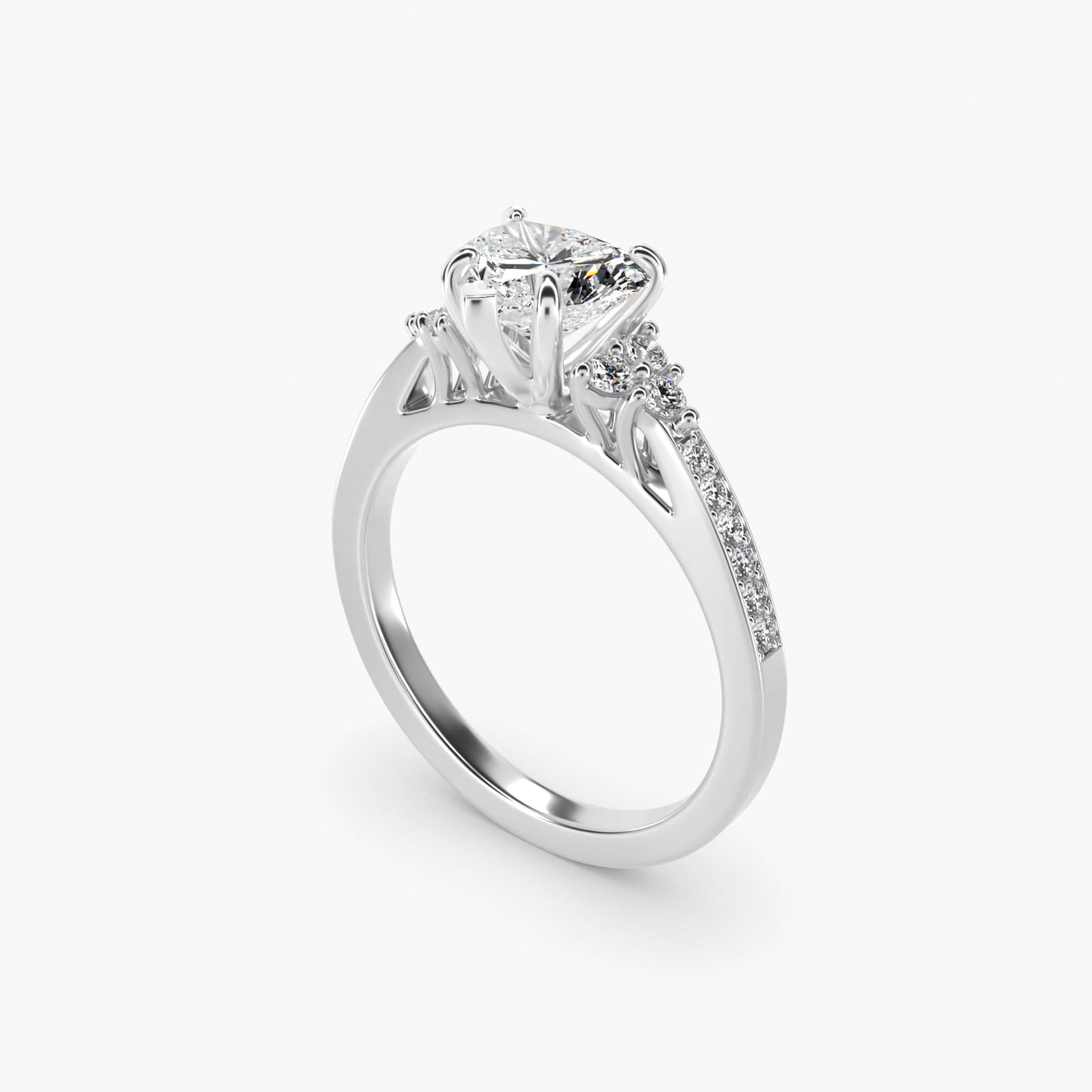 PavŽ Trio Side Stone Diamond Engagement Ring In Platinum By James Allen - Heart Center