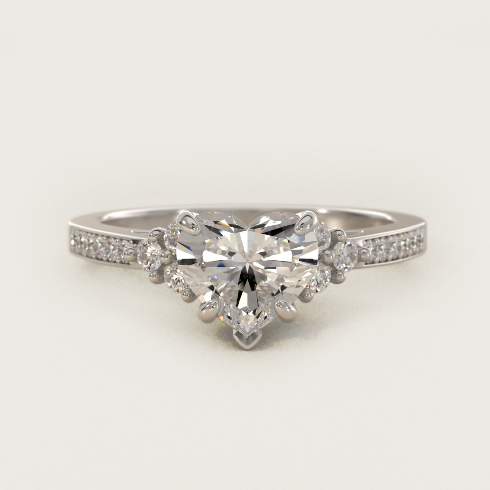 PavŽ Trio Side Stone Diamond Engagement Ring In Platinum By James Allen - Heart Center