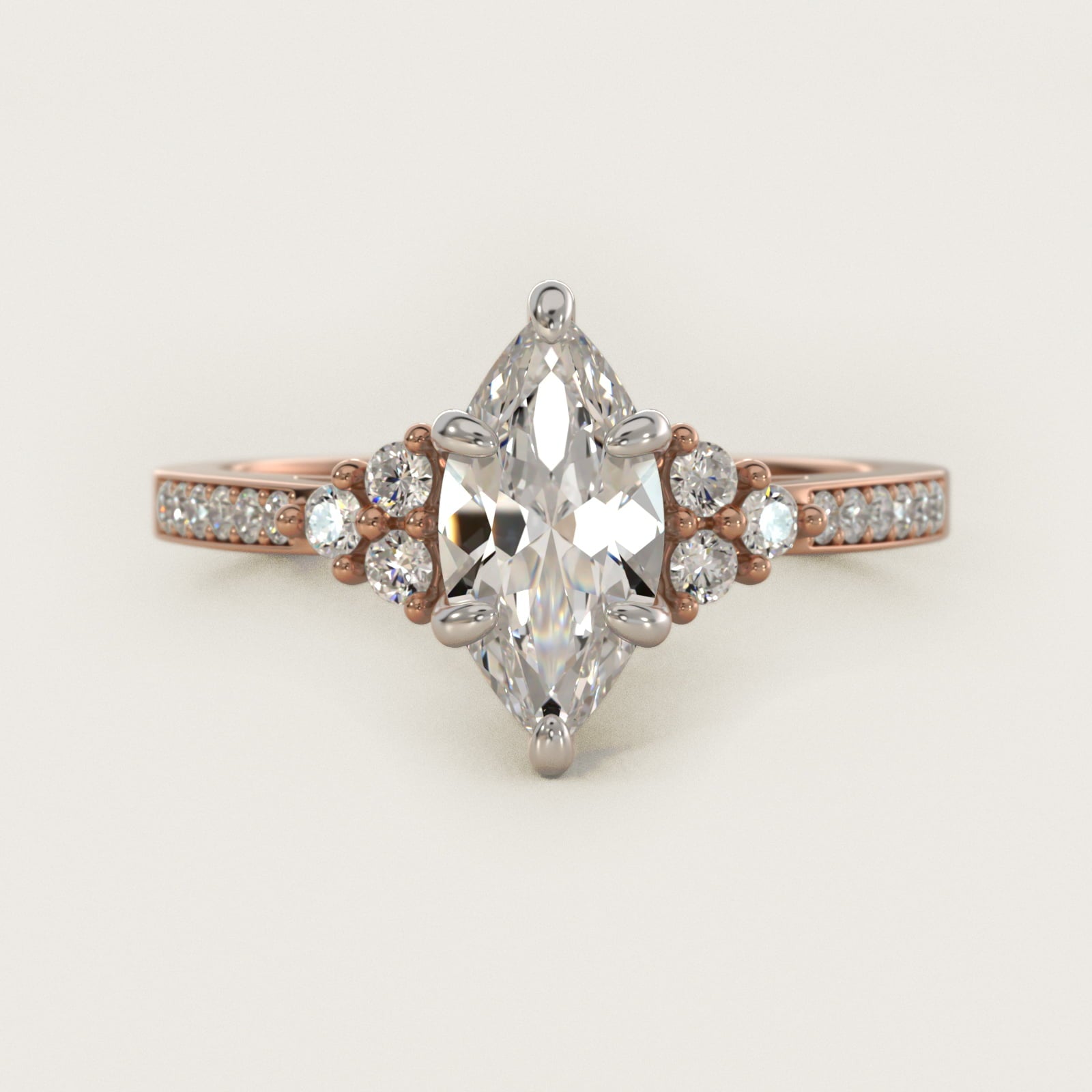 PavŽ Trio Side Stone Diamond Engagement Ring In 18k Rose Gold By James Allen - Marquise Center