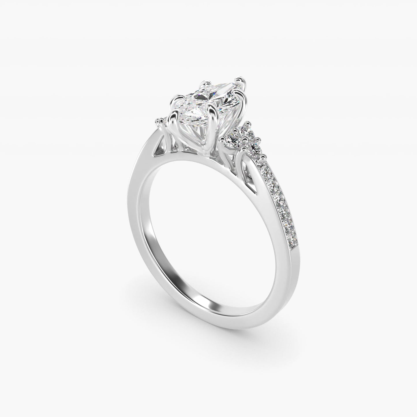 PavŽ Trio Side Stone Diamond Engagement Ring In 14K White Gold By James Allen - Marquise Center