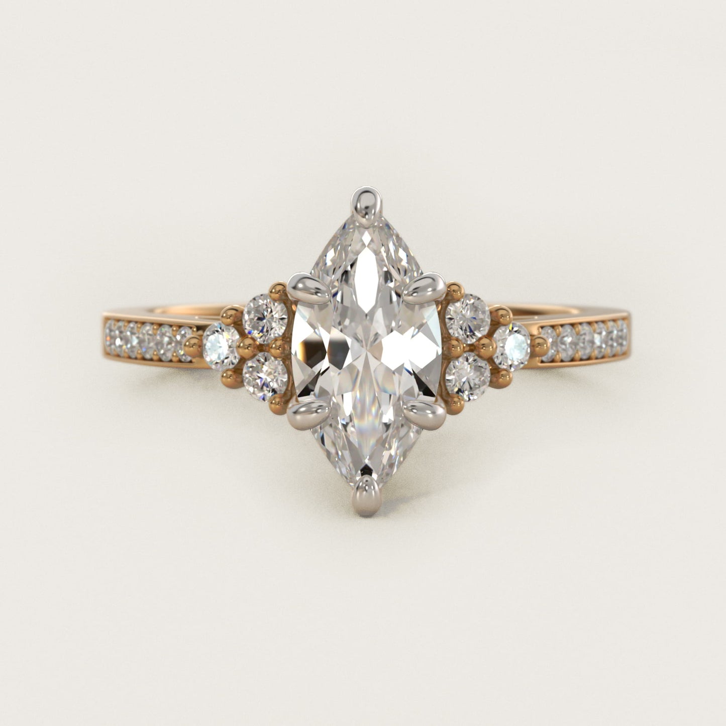 PavŽ Trio Side Stone Diamond Engagement Ring In 14K Yellow Gold By James Allen - Marquise Center