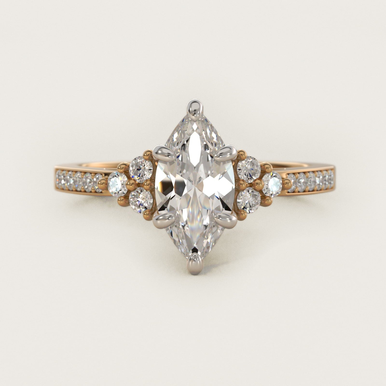 PavŽ Trio Side Stone Diamond Engagement Ring In 18k Yellow Gold By James Allen - Marquise Center