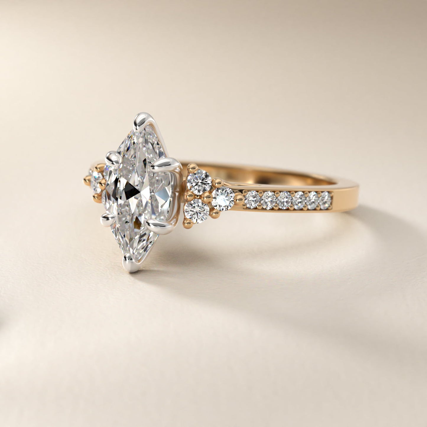PavŽ Trio Side Stone Diamond Engagement Ring In 18k Yellow Gold By James Allen - Marquise Center