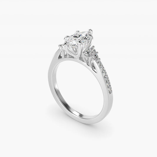 PavŽ Trio Side Stone Diamond Engagement Ring In Platinum By James Allen - Marquise Center