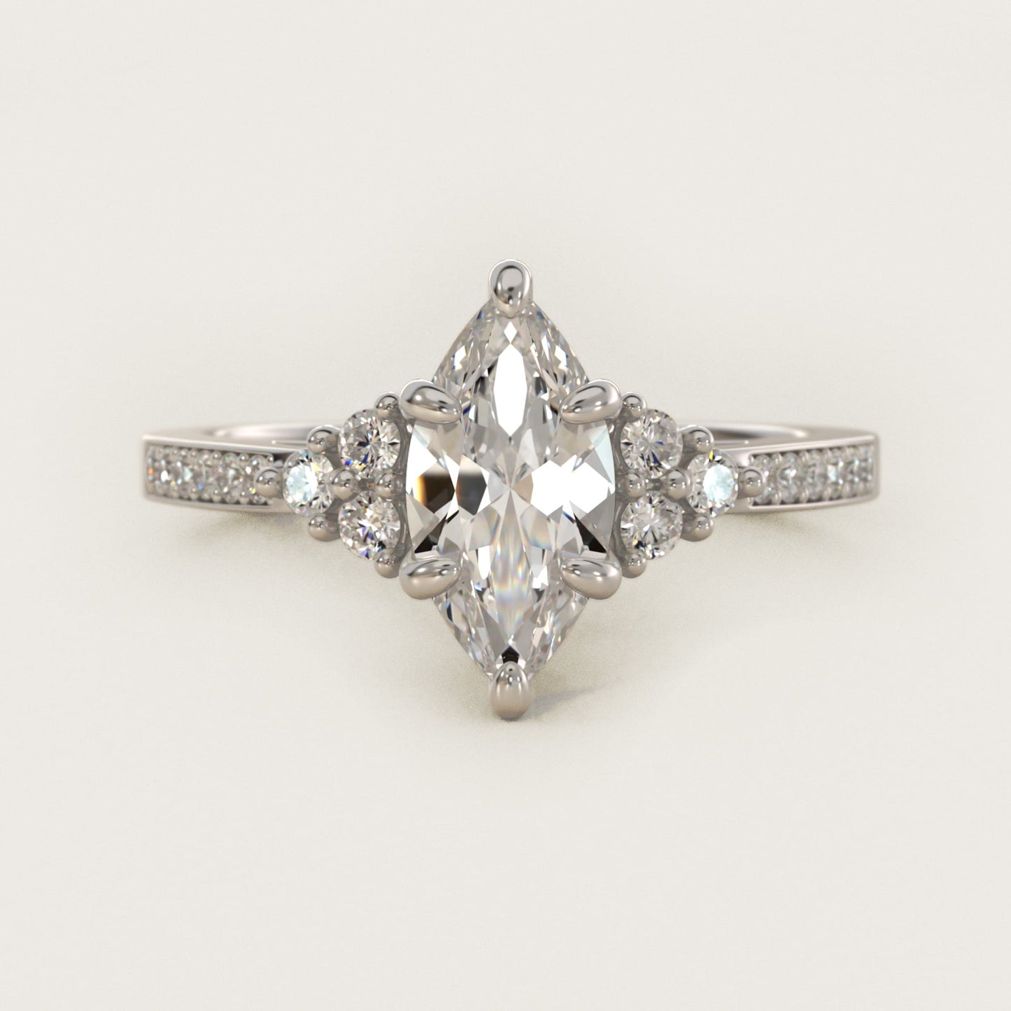 PavŽ Trio Side Stone Diamond Engagement Ring In Platinum By James Allen - Marquise Center