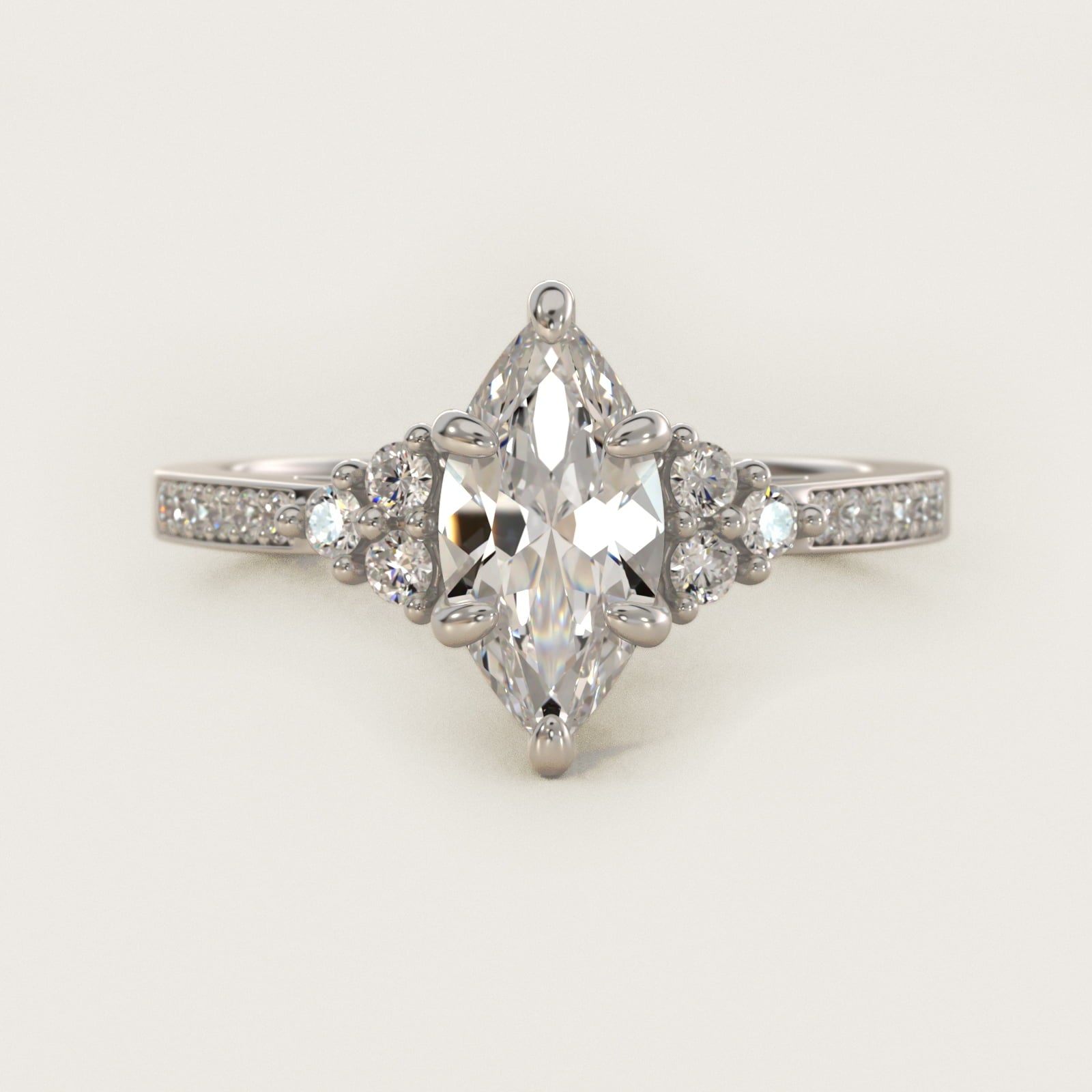 PavŽ Trio Side Stone Diamond Engagement Ring In Platinum By James Allen - Marquise Center