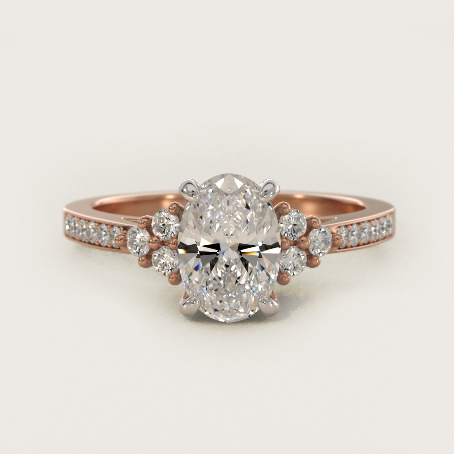 PavŽ Trio Side Stone Diamond Engagement Ring In 18k Rose Gold By James Allen - Oval Center