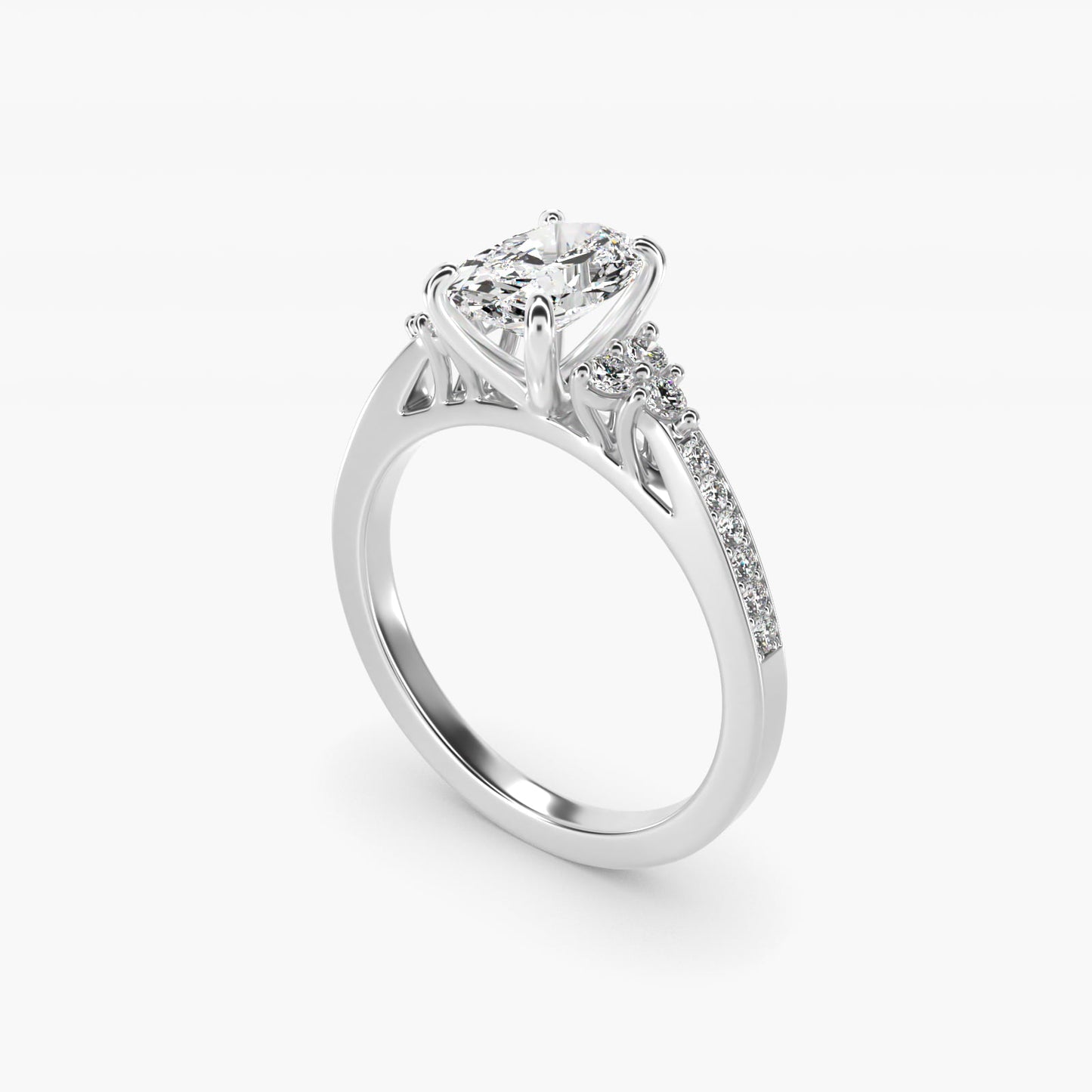 PavŽ Trio Side Stone Diamond Engagement Ring In 18k White Gold By James Allen - Oval Center