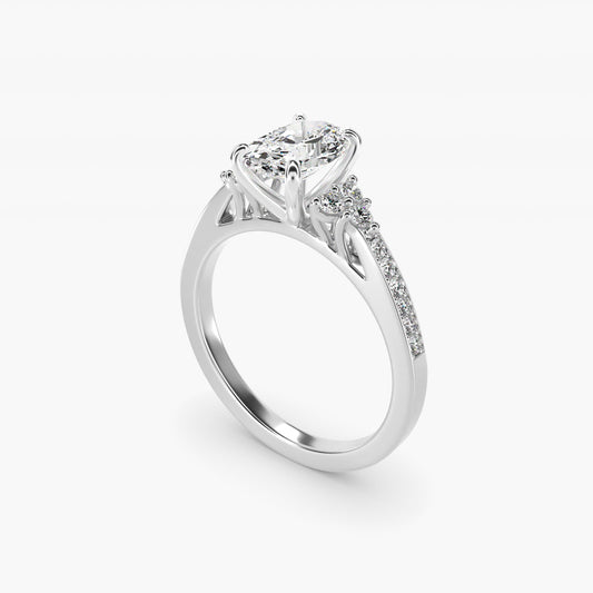 PavŽ Trio Side Stone Diamond Engagement Ring In 18k White Gold By James Allen - Oval Center