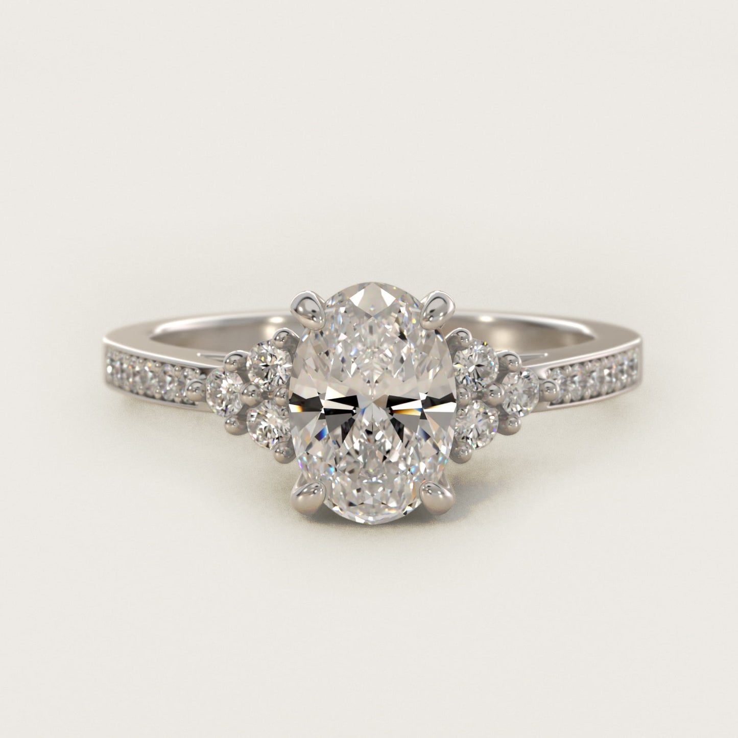 PavŽ Trio Side Stone Diamond Engagement Ring In 14K White Gold By James Allen - Oval Center