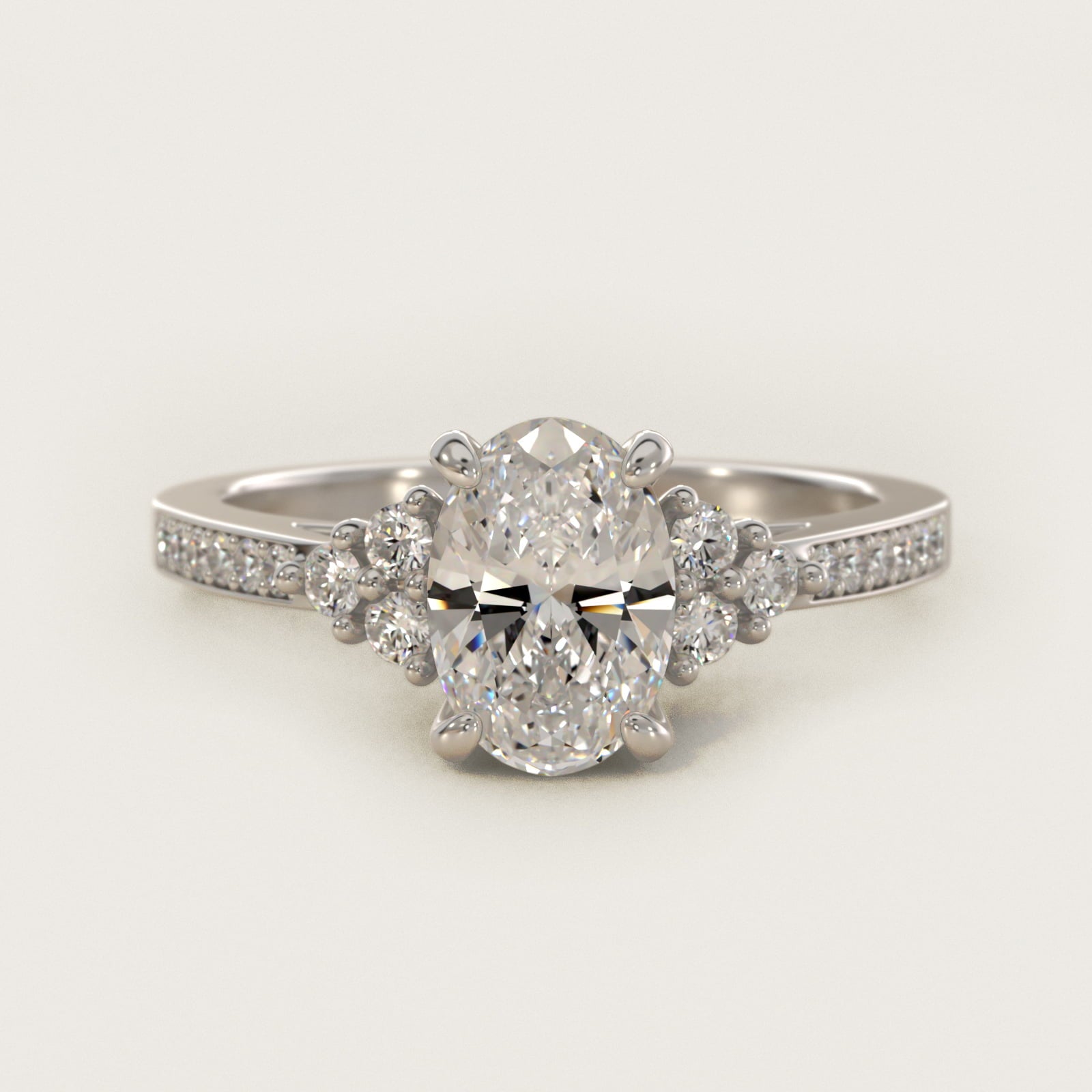 PavŽ Trio Side Stone Diamond Engagement Ring In 18k White Gold By James Allen - Oval Center