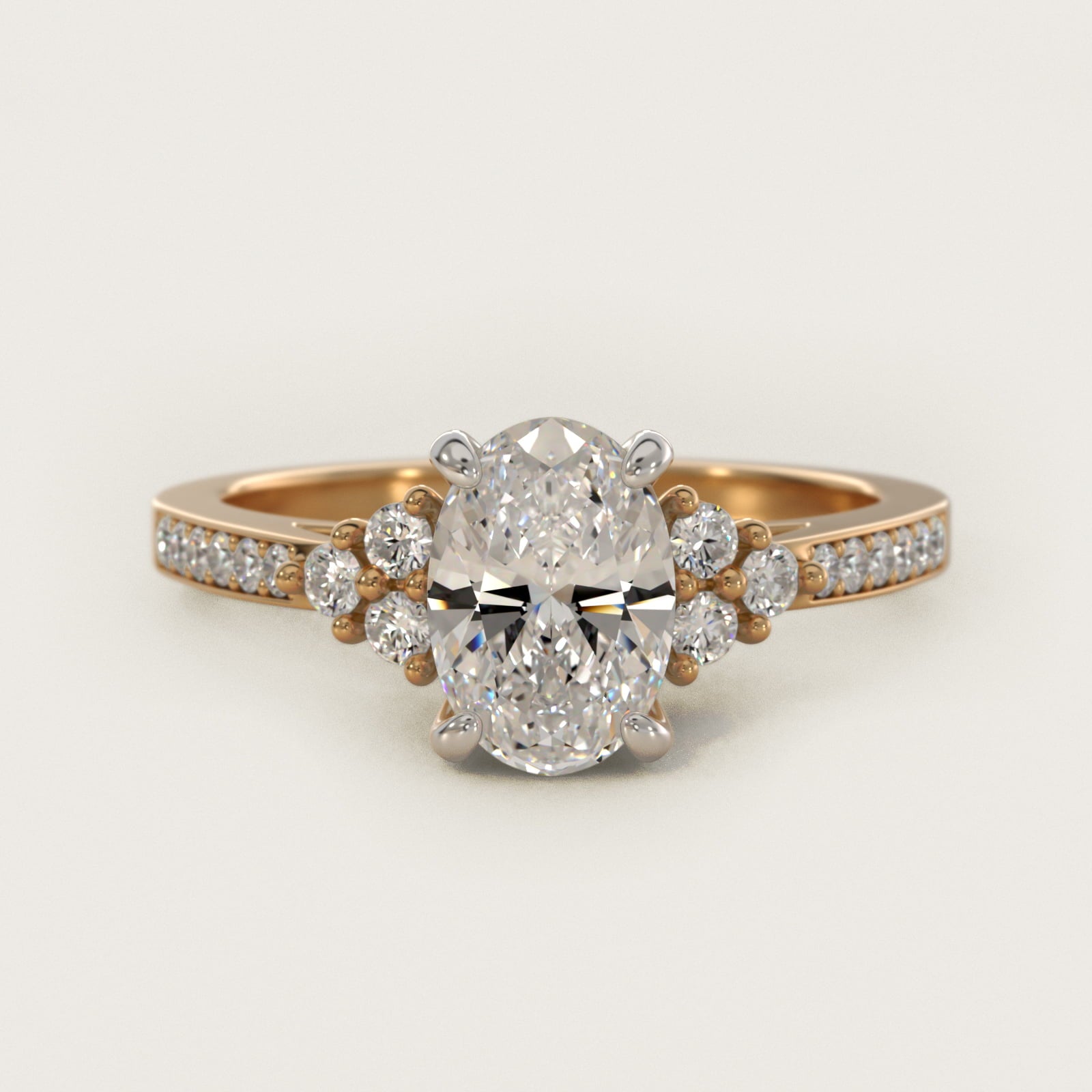 PavŽ Trio Side Stone Diamond Engagement Ring In 18k Yellow Gold By James Allen - Oval Center