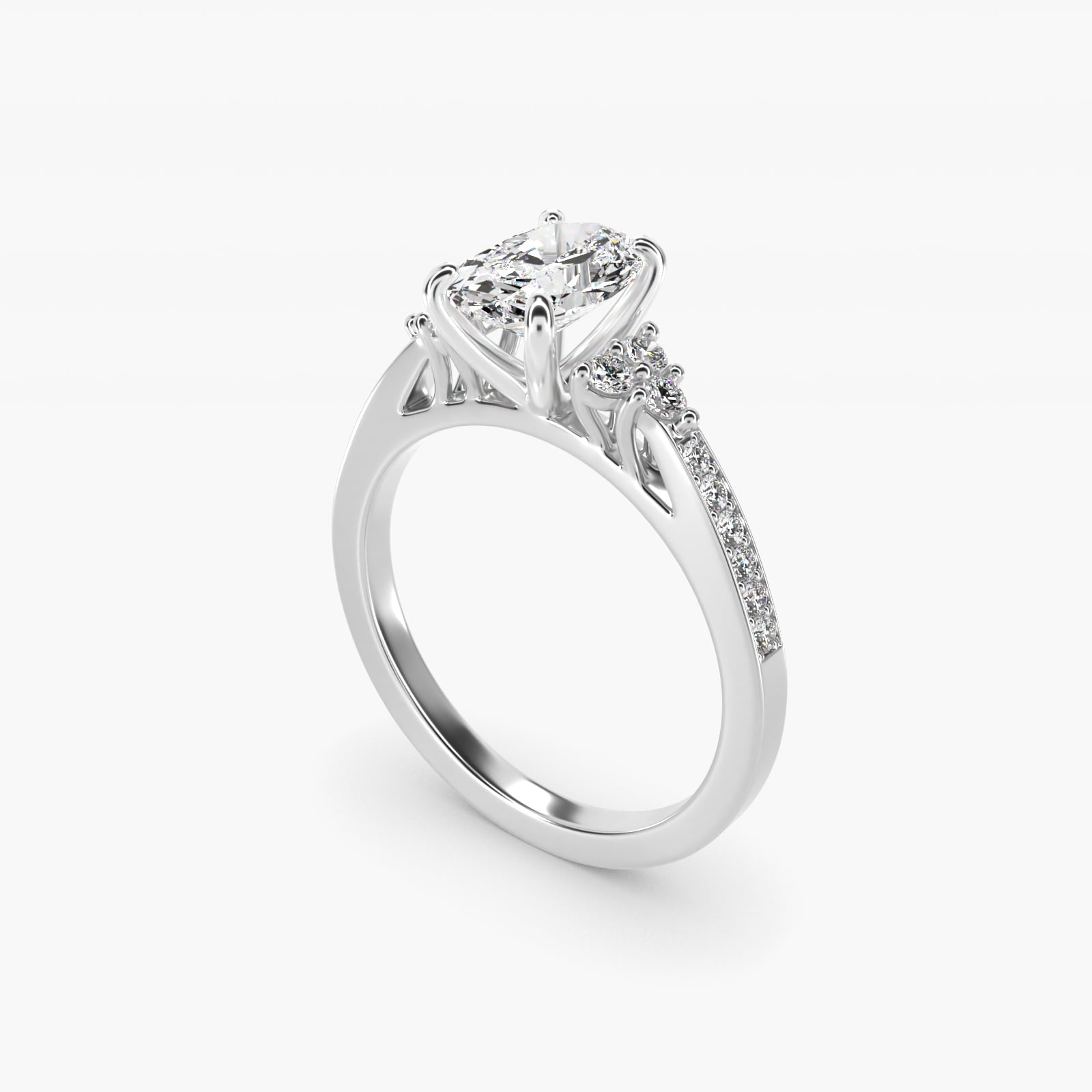 PavŽ Trio Side Stone Diamond Engagement Ring In Platinum By James Allen - Oval Center