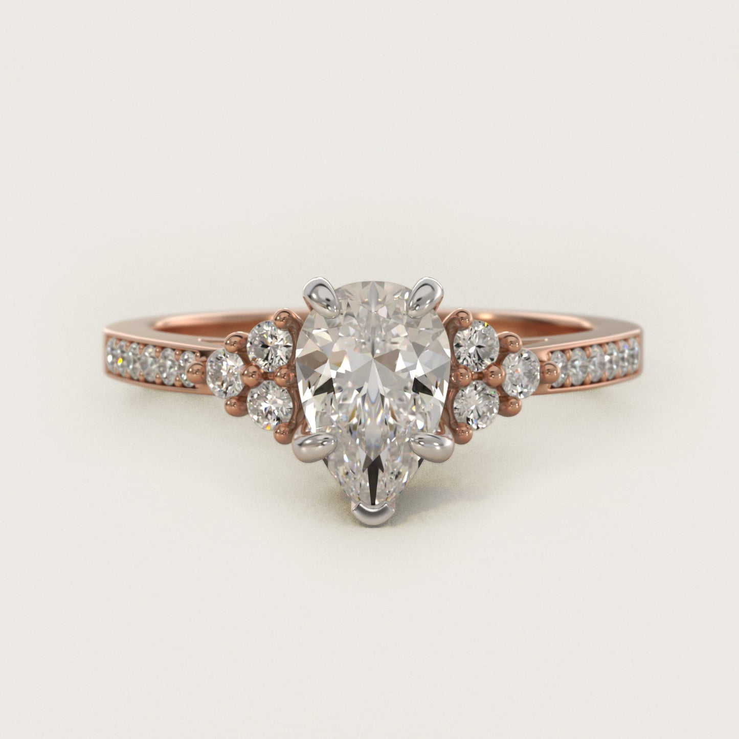 PavŽ Trio Side Stone Diamond Engagement Ring In 14K Rose Gold By James Allen - Pear Center
