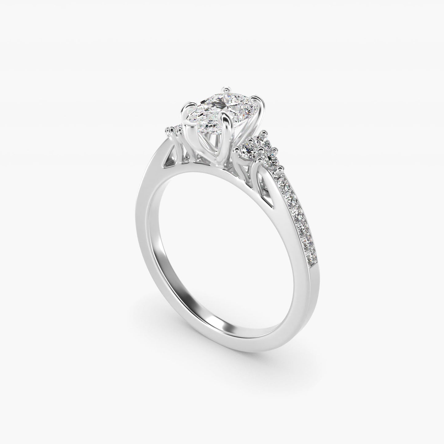 PavŽ Trio Side Stone Diamond Engagement Ring In 14K White Gold By James Allen - Pear Center