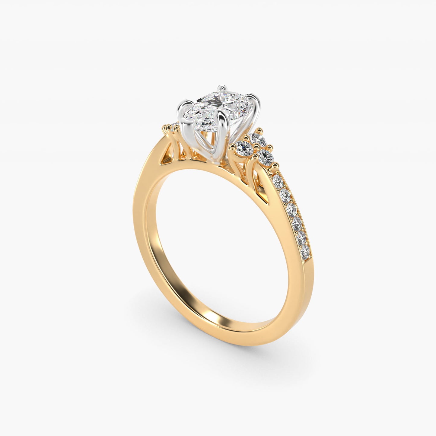 PavŽ Trio Side Stone Diamond Engagement Ring In 14K Yellow Gold By James Allen - Pear Center