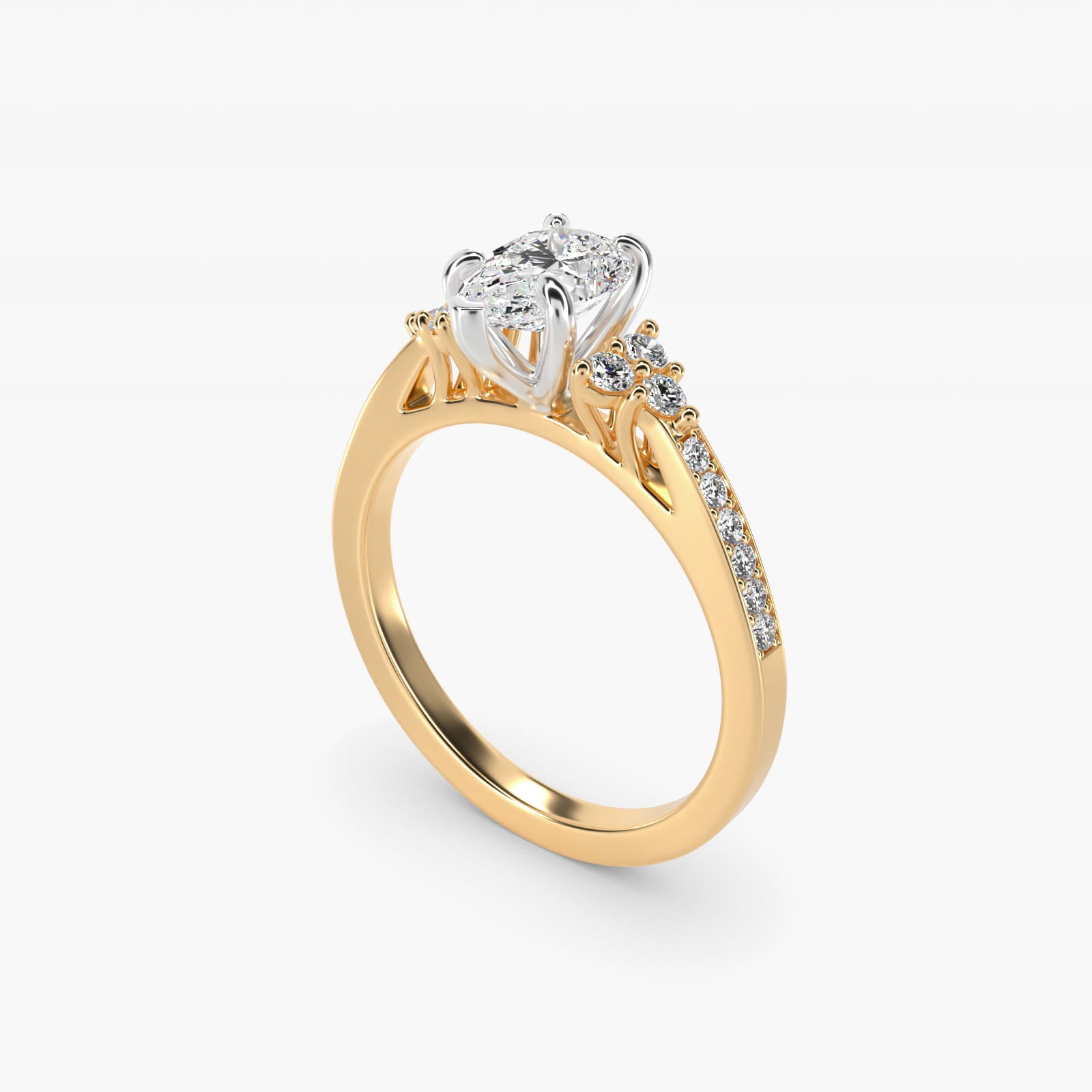 PavŽ Trio Side Stone Diamond Engagement Ring In 14K Yellow Gold By James Allen - Pear Center