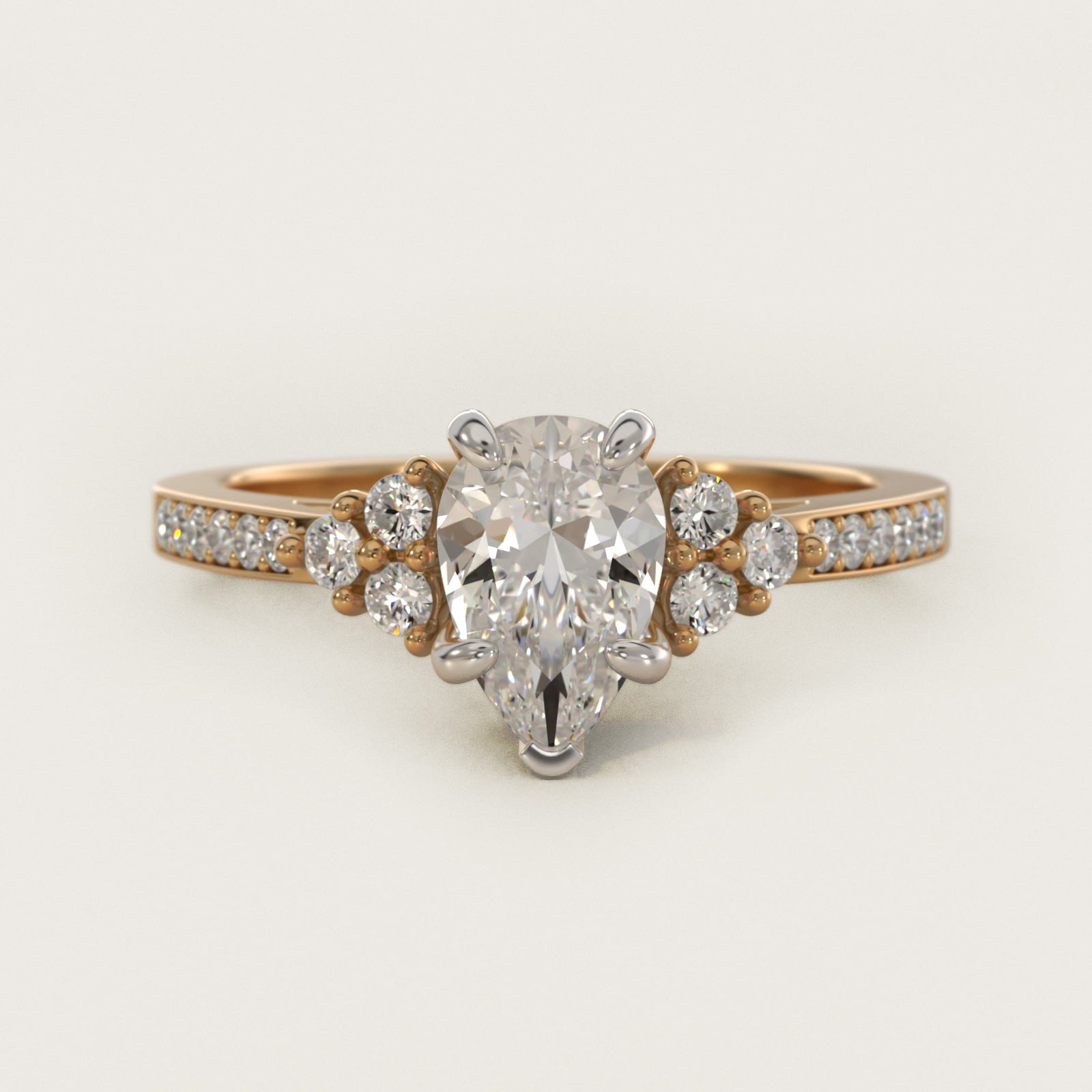 PavŽ Trio Side Stone Diamond Engagement Ring In 18k Yellow Gold By James Allen - Pear Center