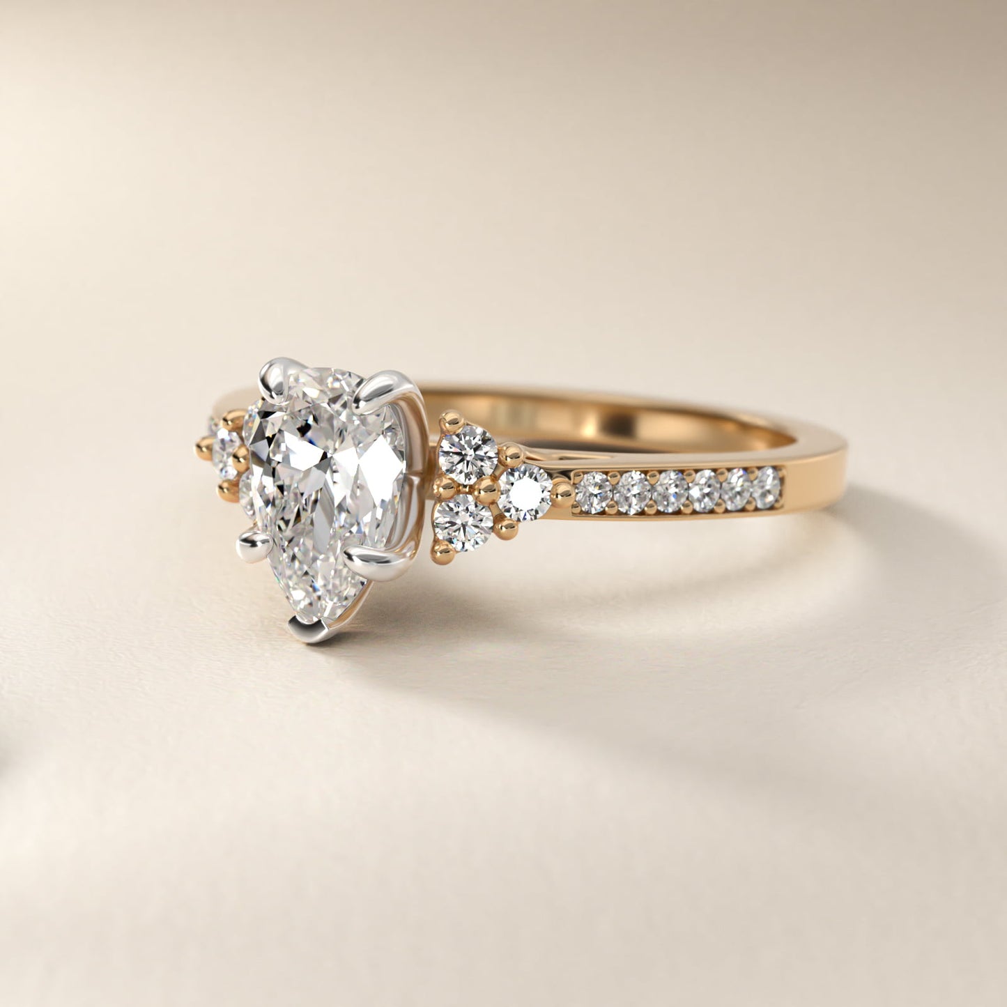 PavŽ Trio Side Stone Diamond Engagement Ring In 18k Yellow Gold By James Allen - Pear Center