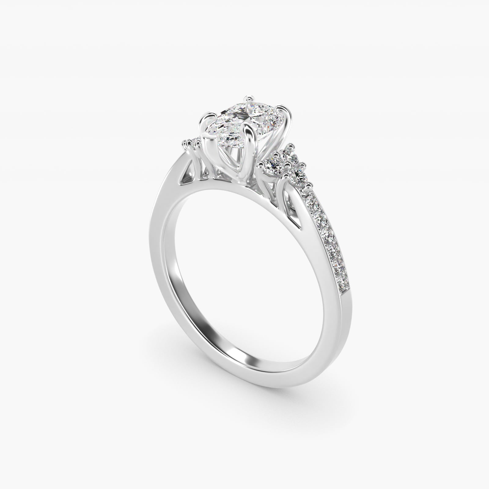 PavŽ Trio Side Stone Diamond Engagement Ring In Platinum By James Allen - Pear Center