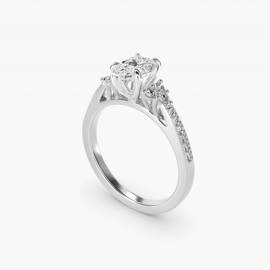 PavŽ Trio Side Stone Diamond Engagement Ring In Platinum By James Allen - Pear Center