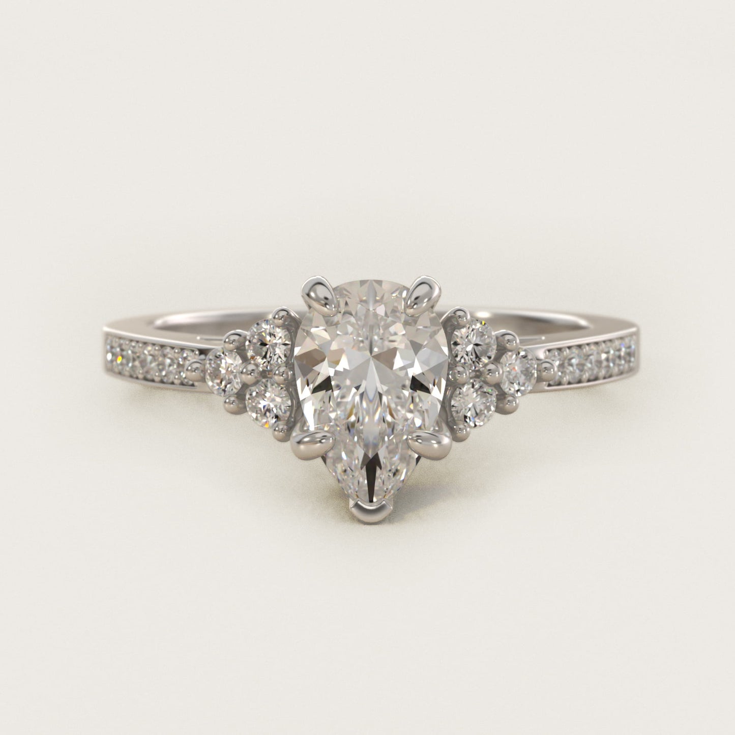 PavŽ Trio Side Stone Diamond Engagement Ring In Platinum By James Allen - Pear Center