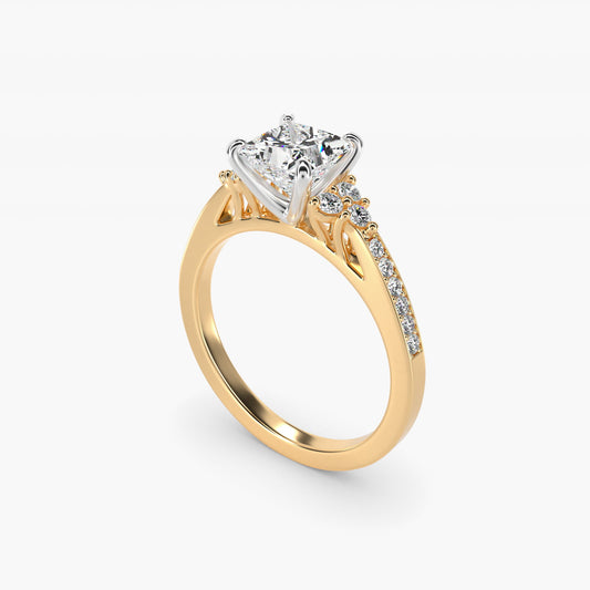 PavŽ Trio Side Stone Diamond Engagement Ring In 14K Yellow Gold By James Allen - Princess Center