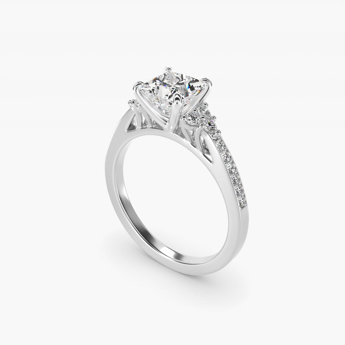PavŽ Trio Side Stone Diamond Engagement Ring In Platinum By James Allen - Princess Center