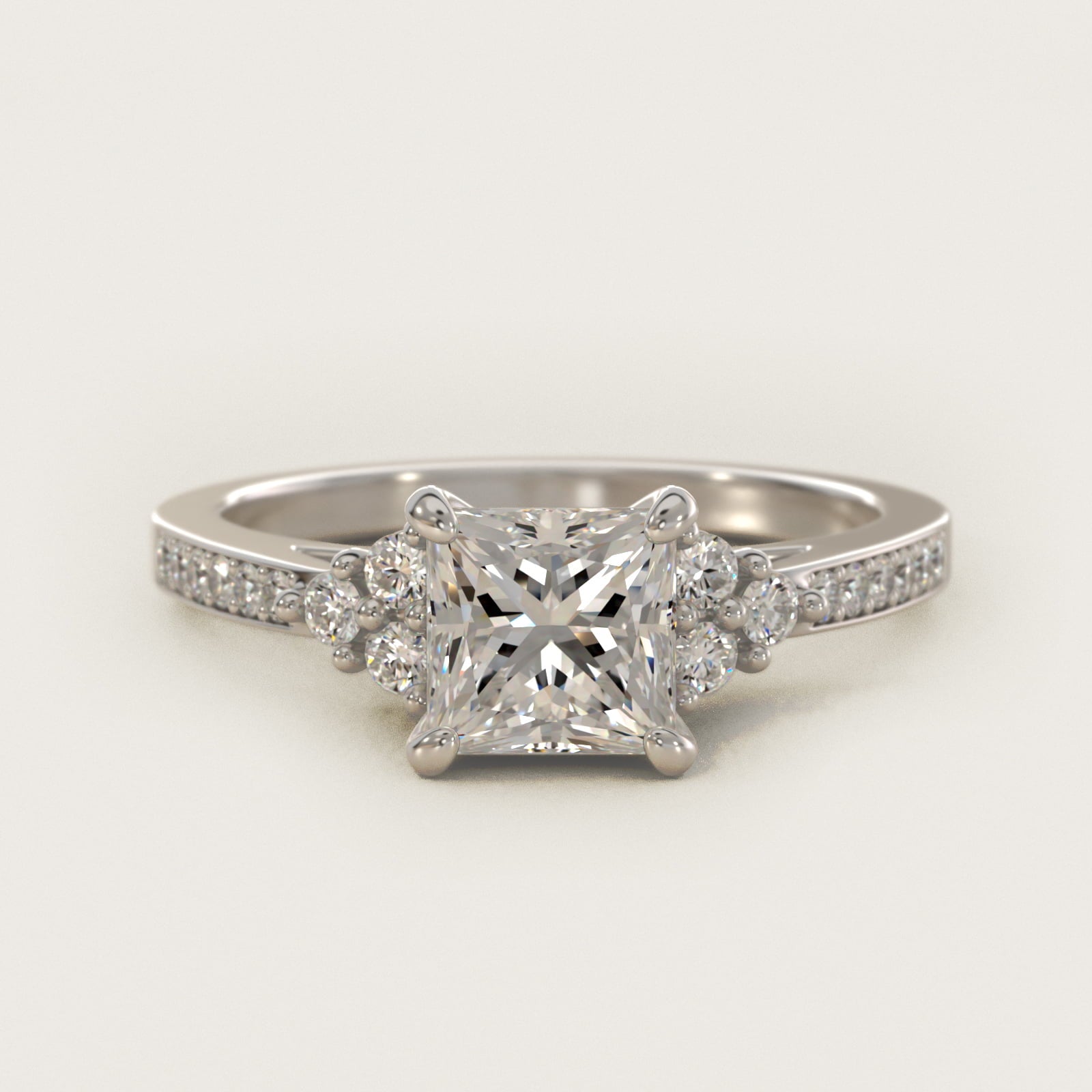PavŽ Trio Side Stone Diamond Engagement Ring In Platinum By James Allen - Princess Center