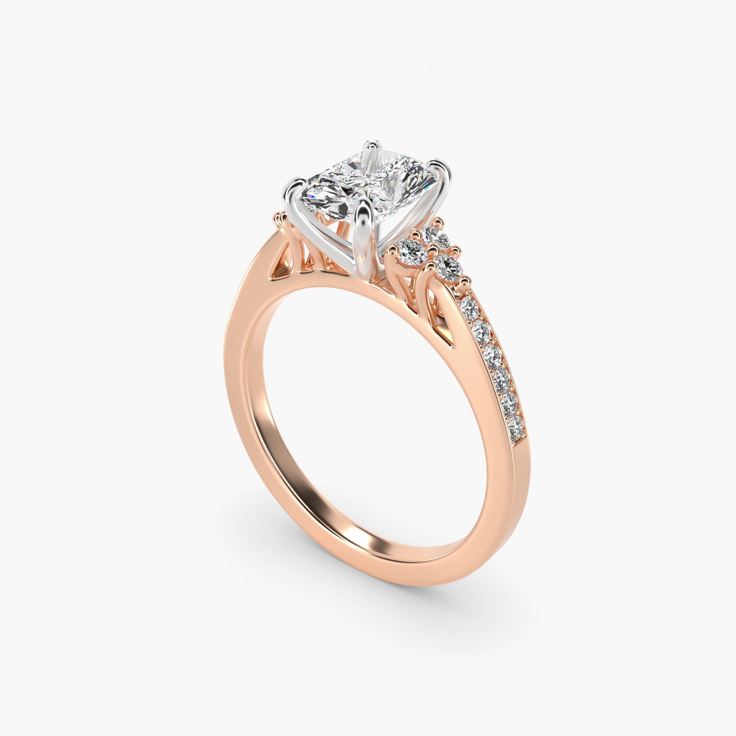 PavŽ Trio Side Stone Diamond Engagement Ring In 14K Rose Gold By James Allen - Radiant Center