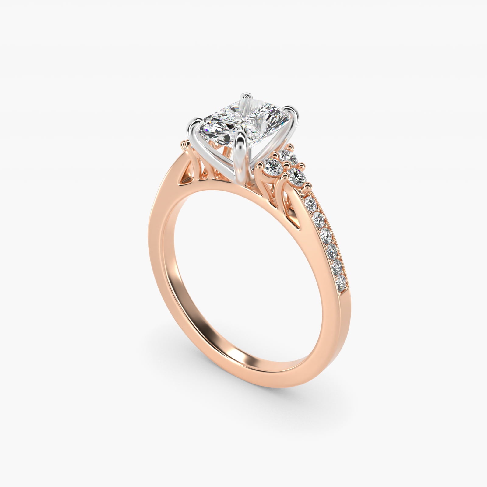 PavŽ Trio Side Stone Diamond Engagement Ring In 18k Rose Gold By James Allen - Radiant Center